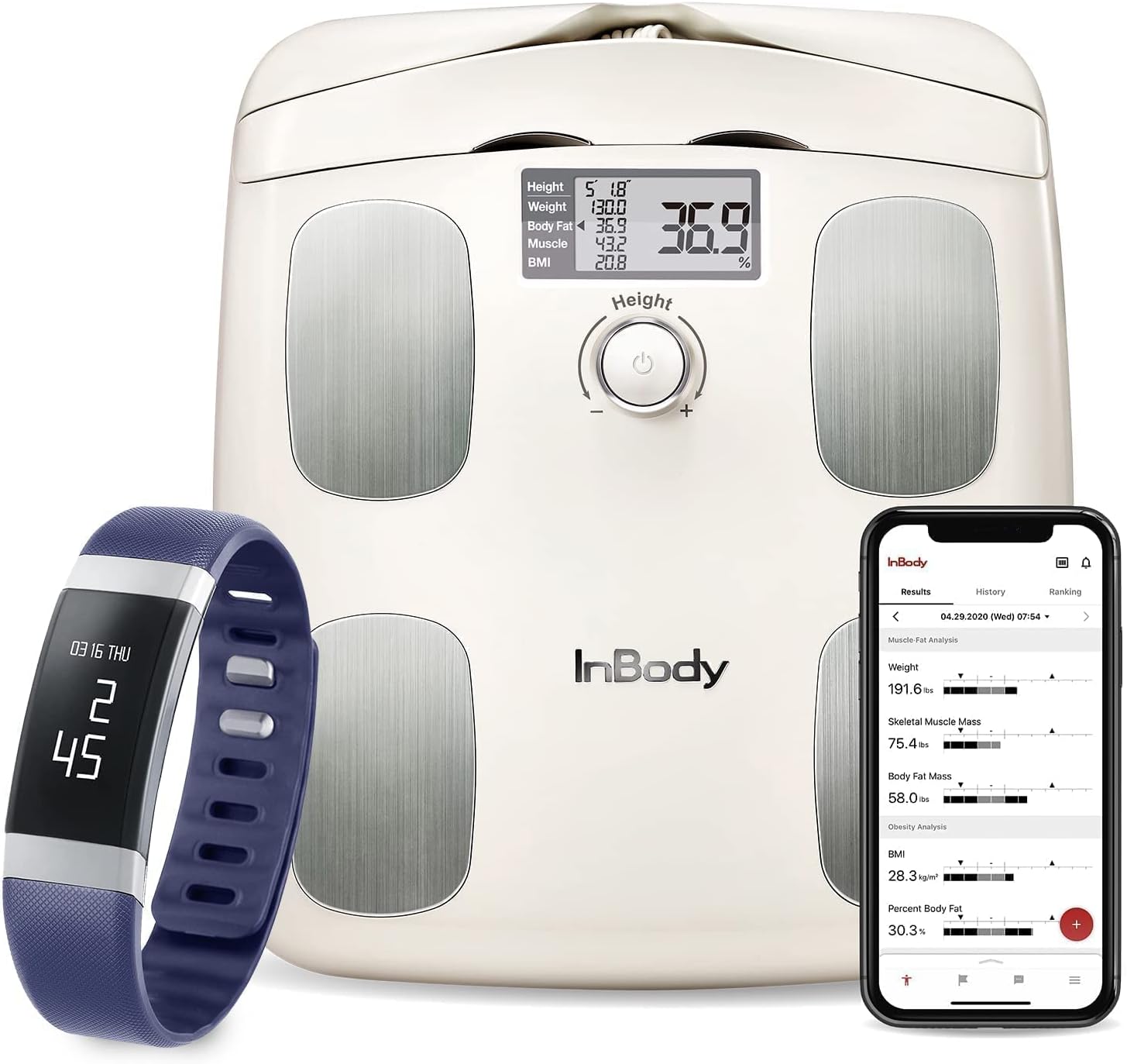 InBody Bundle - H20N Smart Full Body Composition Analyzer Scale (Oatmeal Beige) + Band 2 Activity Tracker with Body Composition, Sleep Monitor, and Notifications (Modern Navy) : Health & Household