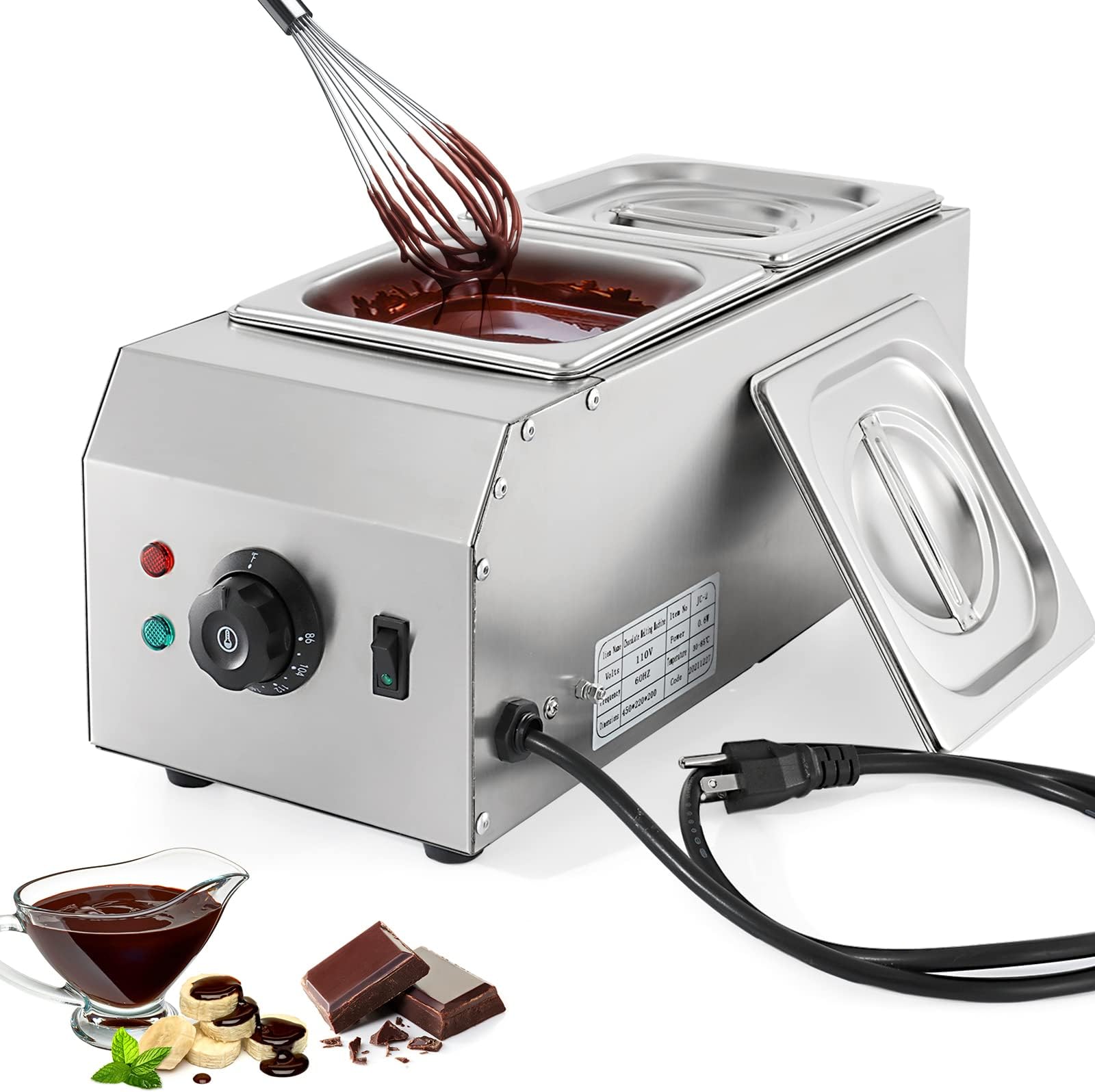 WICHEMI Chocolate Tempering Machine Chocolate Melter Chocolate Melting Pot 2 Tanks 9lbs Stainless Steel Chocolate Warmer Melting Machine Home Or Bakery Use