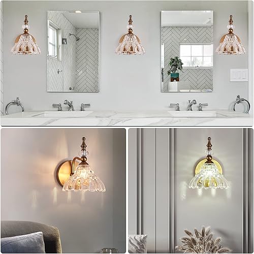 Miniatura 28 de HDDFL Luces de tocador de baño, accesorios de iluminación sobre espejo de latón mate, 3 luces de tocador, apliques de pared modernos para Cobrizo