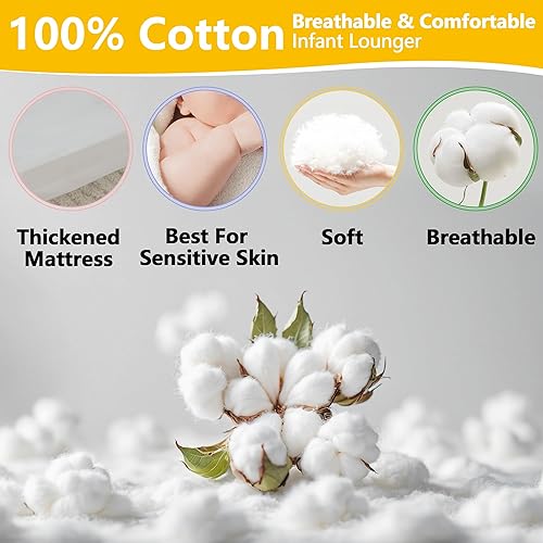 Miniatura 2 de Tumbona portátil para bebé, para viajes, transpirable y cómoda, 100% algodón, tumbona infantil de 0 a 24 meses, lavable a máquina, artículos