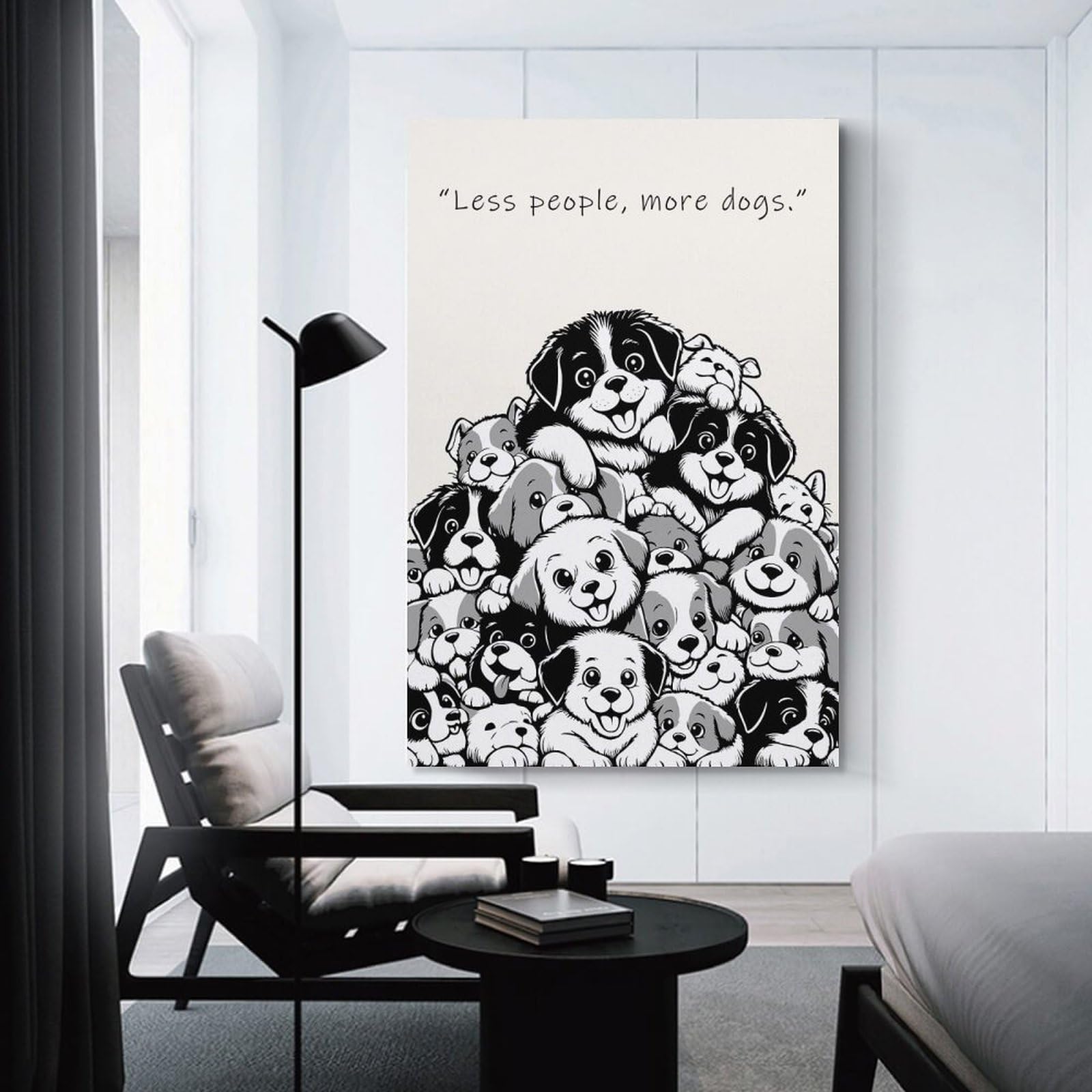 Junmoney Canvas Wall Decor Less People More Dogs, 24x36inch(60x90cm), for Flats, Guest Rooms Or Compact Rooms, A Simple Refresh for Blank Walls