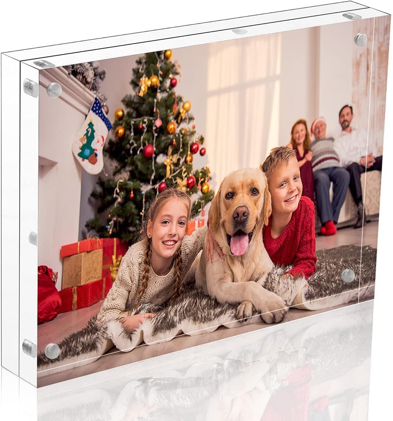 Acrylic Picture Frame 5x7, 20% Thicker Block Clear Double Sided Acrylic Photo Frames Frameless Desktop Display with Gift Box Package