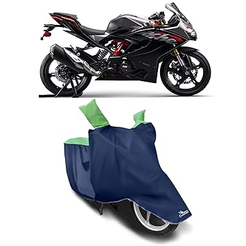XAFO - TVS Apache RR310 New BS6 Water Resistant - Dust Proof - Full Bike Scooty Two Wheeler Body Cover for TVS Apache RR310 (Strip Green)
