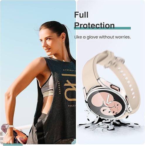 Miniatura 5 de Tensea - Paquete de 4 + 4 Protectores de pantalla y fundas de 1.57 pulgadas para Samsung Galaxy Watch 4, 4 películas protectoras de vidrio templado