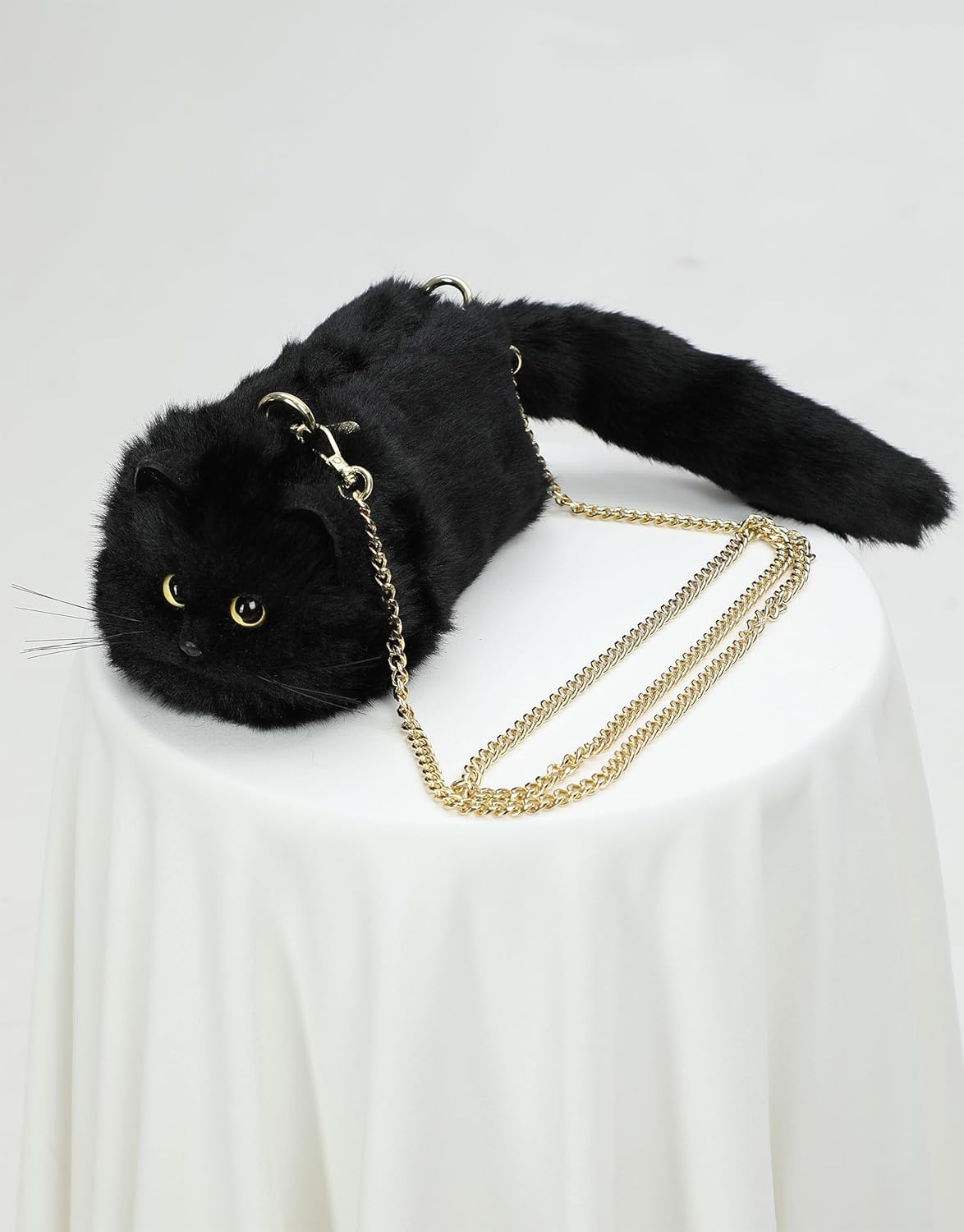 Micotaku Kawaii Cat Shaped Purse - Soft Faux Fur Cat Purse Crossbody Bag for Women Cosplay Halloween (Black/White/Gray) - Image 3