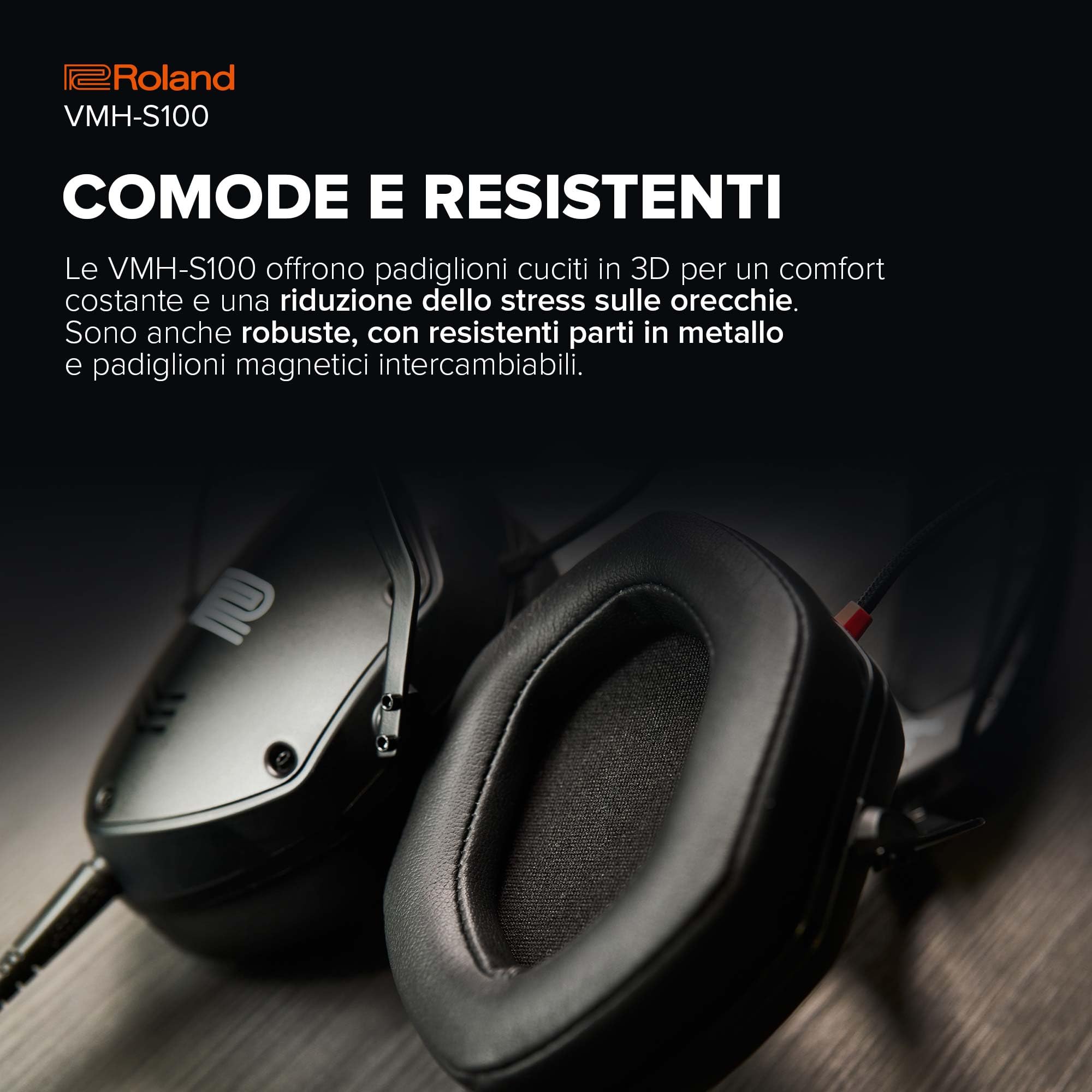 Roland VMH-S100 | Cuffie Circumaurali ad Alta Risoluzione per la Produzione Musicale | Ampia Risposta in Frequenza | Incredibile Isolamento dal Rumore | Driver da 50 mm | Comode e Resistenti