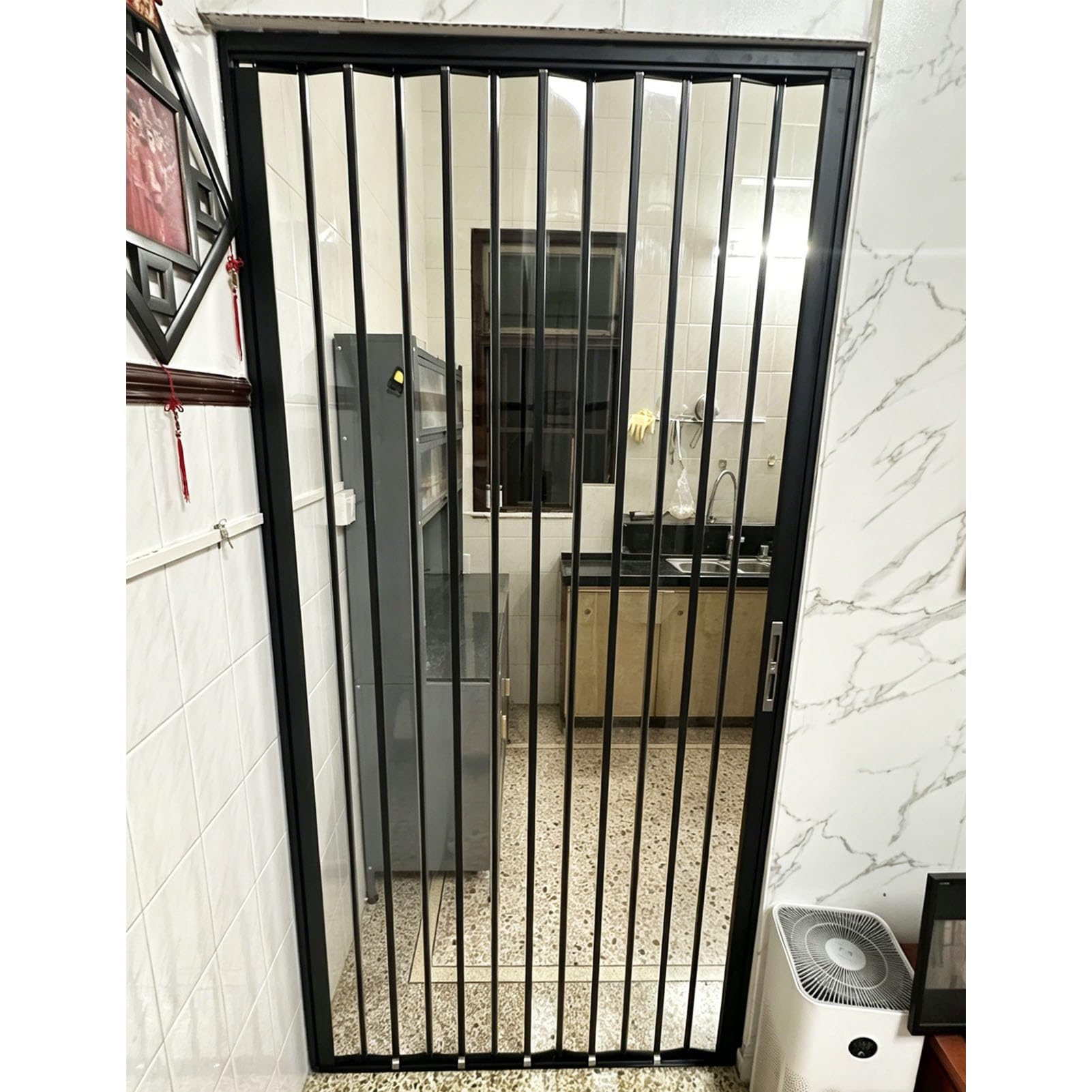 Innovz Black Accordion Folding Door with Clear Acrylic Panels, Space Saving Retractable Room Divider, Aluminum Frame Interior Partition Door for Kitchen(54x80in(137.2x203cm))
