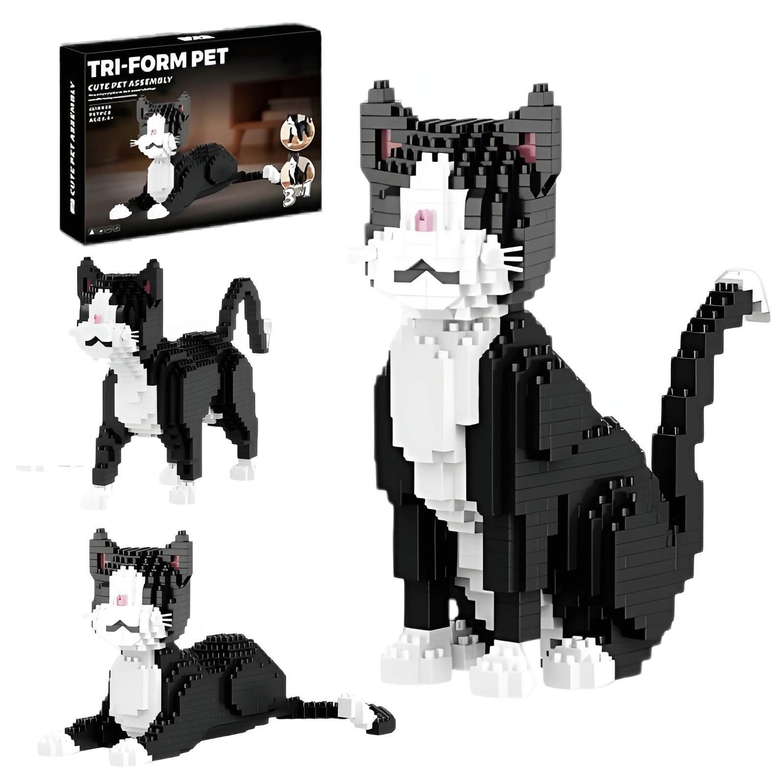 3 In 1 Texudo Cat Building Set for Adults, 767 Pieces Cat Mini Micro Building Blocks, Animal Figure Model Toy, Cute Home Desk Decor, Birthday Gift for Teenagers
