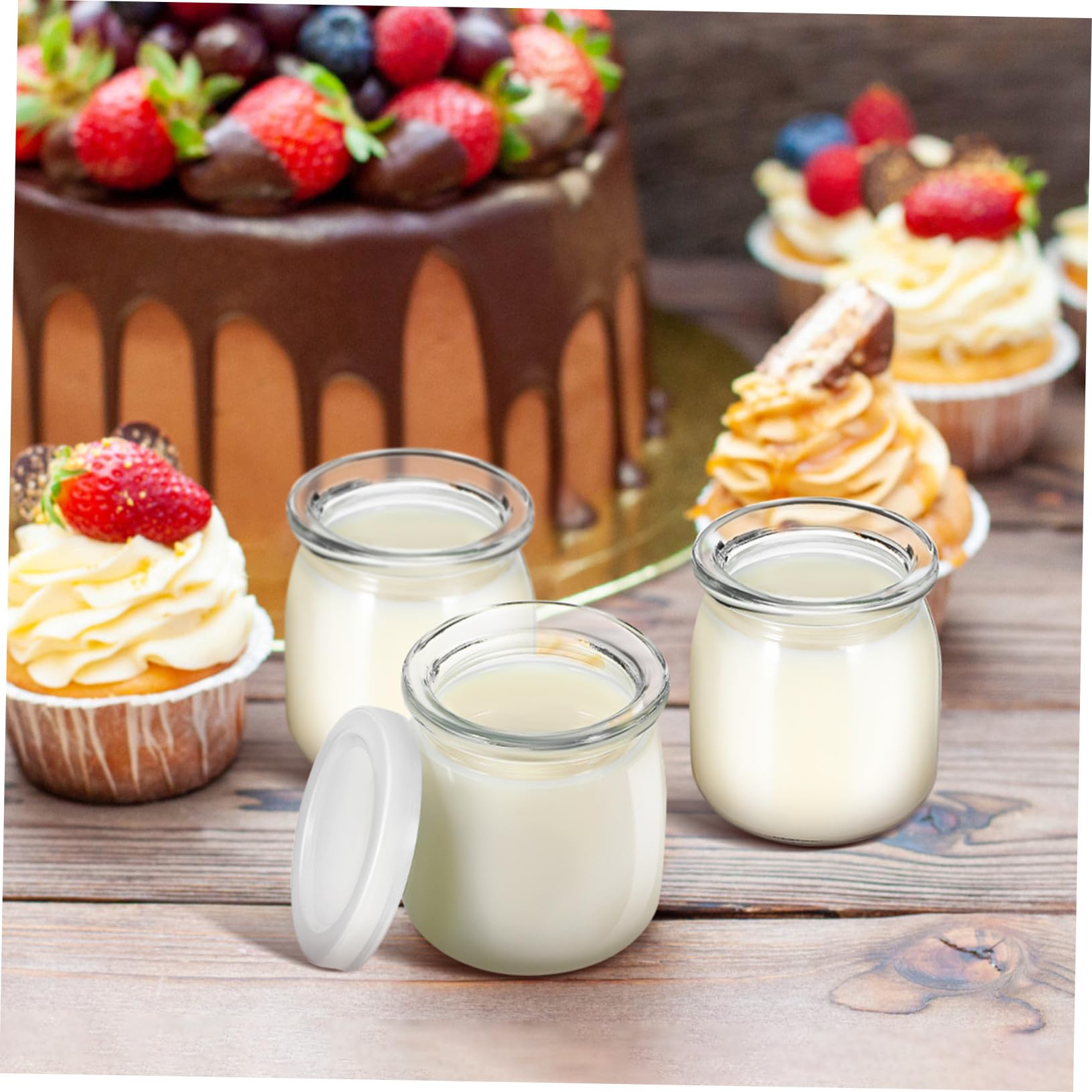 COLLBATH 12 Stück Teiliges Puddinggläser mit Hitzebeständigen Glasbehältern und Luftdichten Deckeln Vielseitige Dessertgläser für Joghurt Marmelade Mousse Honig Gefrier Mikrowellengeeignet