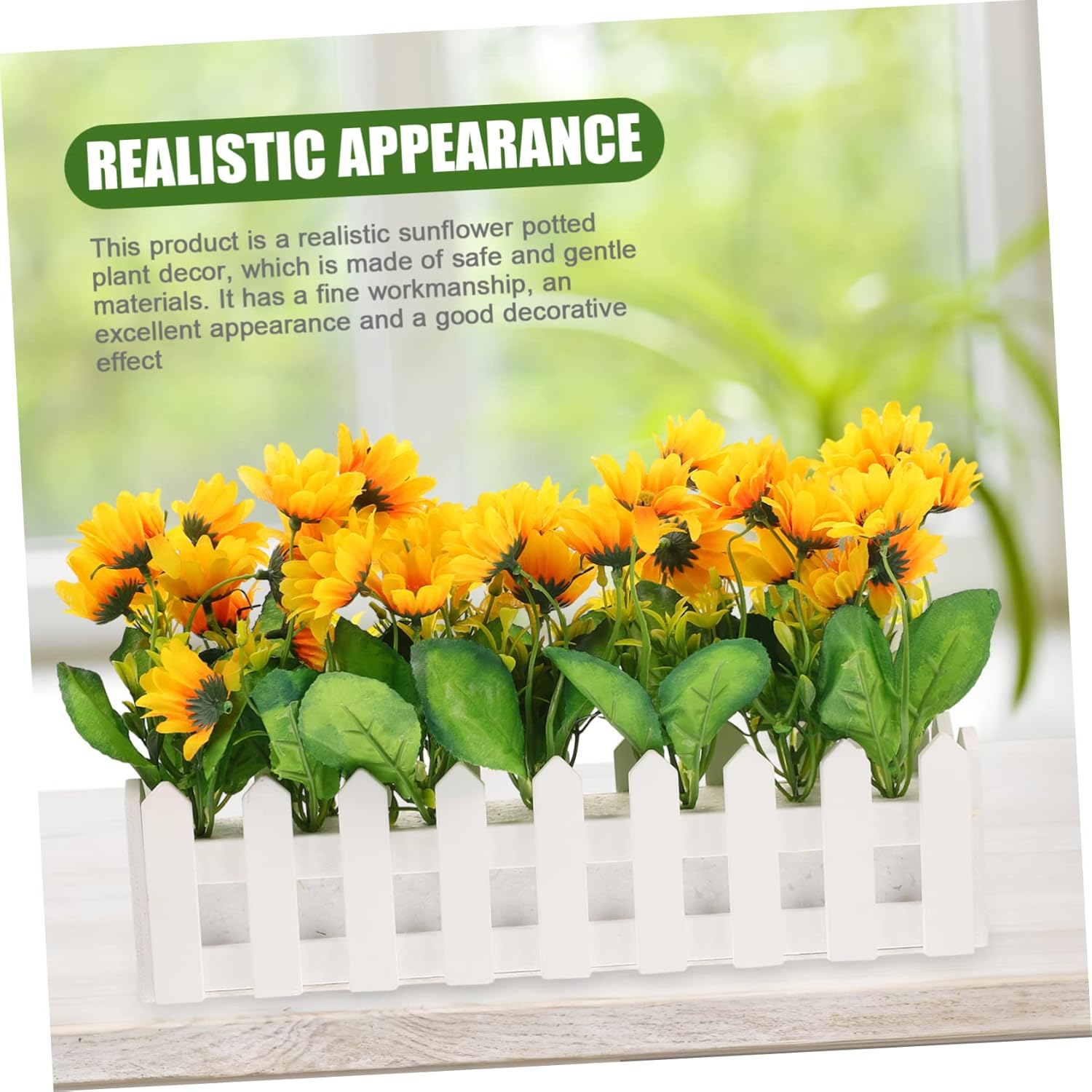 Artificial Sunflower Plant with Fence Pot for Classroom Corner Decor Fake Potted Sunflower Arrangement for Home Office and Tabletop Decoration