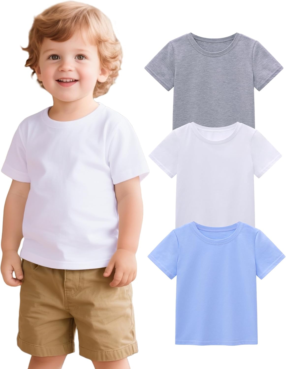 ZUEMET 3 Pack Baby Boys Short Sleeve Cotton T-Shirts Toddler Boy Clothes Tee Size 18M-5T