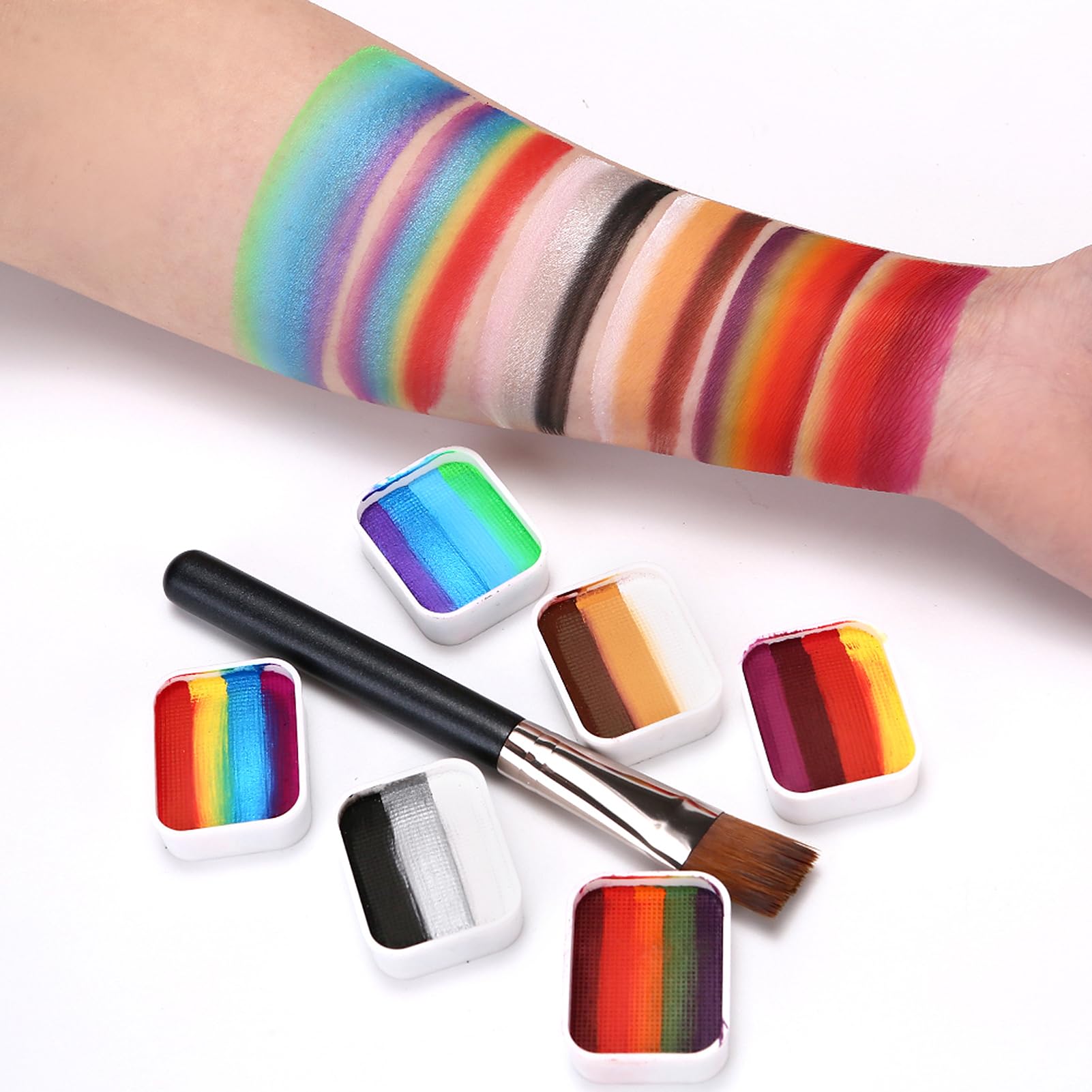Kit de maquillage facial à activation par eau Palette professionnelle Split Cakes avec 3 pinceaux Sûr non et corporel pour Halloween Cosplay