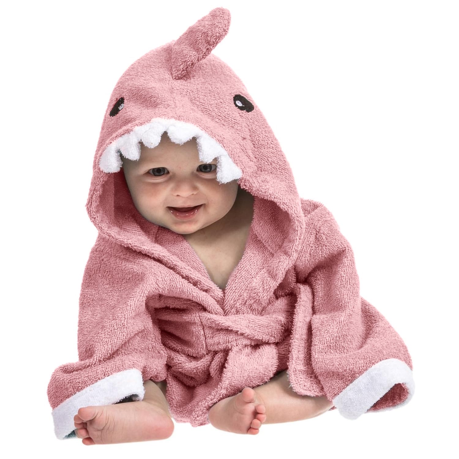 Lexikind Kapuzenhandtuch Baby: Frottee Bademantel - Babyhandtuch mit Kapuze - Kapuzenbadetuch (Hai rosa)