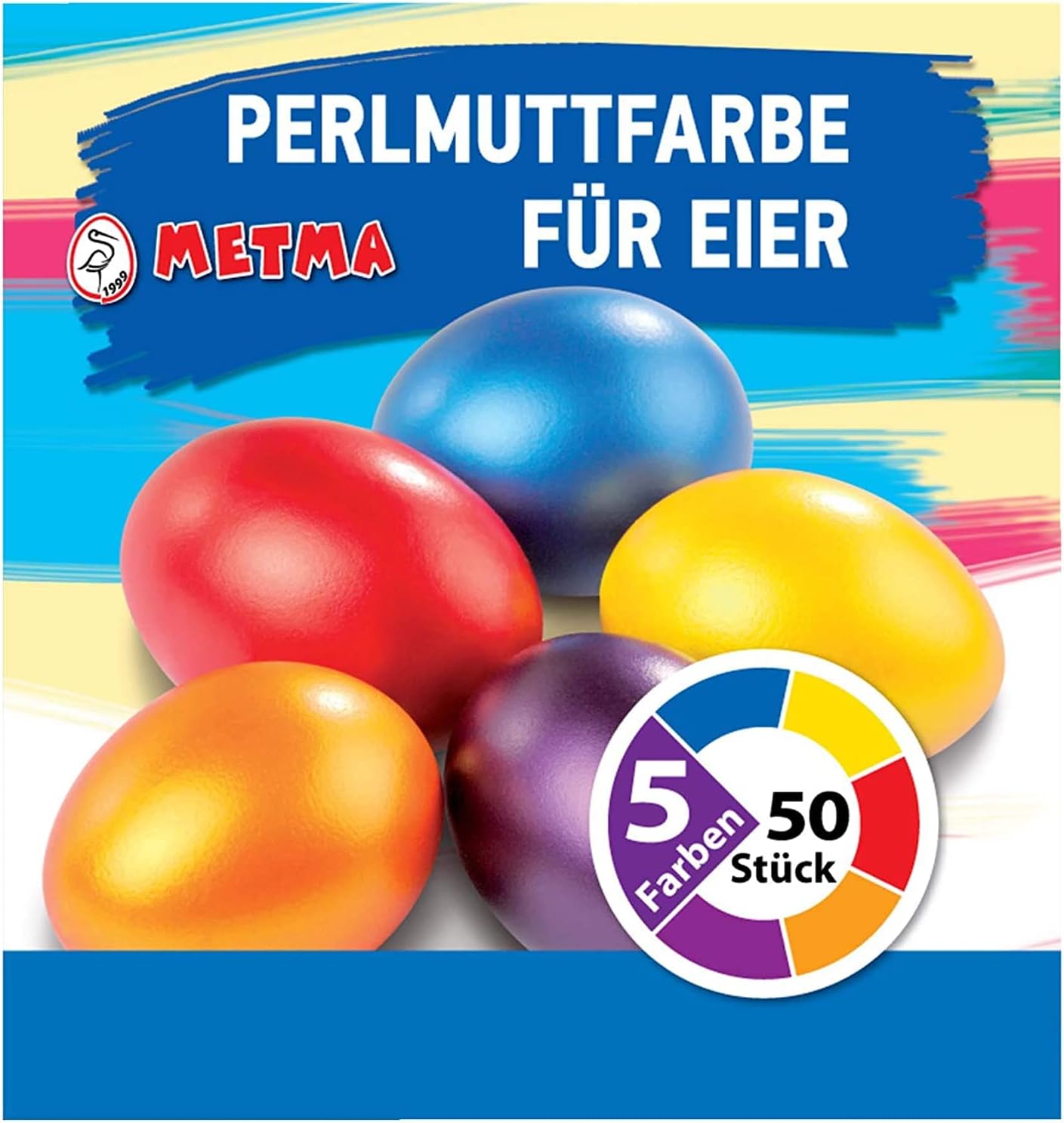B038 - Egg Colours, Pack of 5, Yellow, Orange, Red, Blue, Purple, with Glove, Dye Tablets, Easter Eggs, Easter