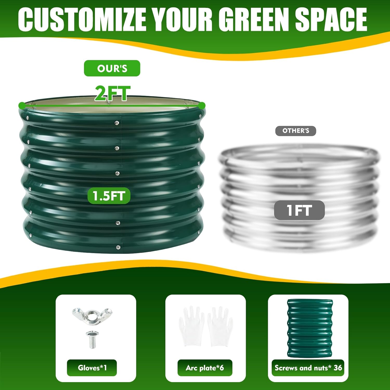 17" Tall Elevated Round Metal Rised Garden Bed- 2'x2' in Size and 0.8MM Thick Durable Planter Box for Vegetables Flowers Succulent at Patio/Garden Outdoor (Dark Green, 2FT Diameter)