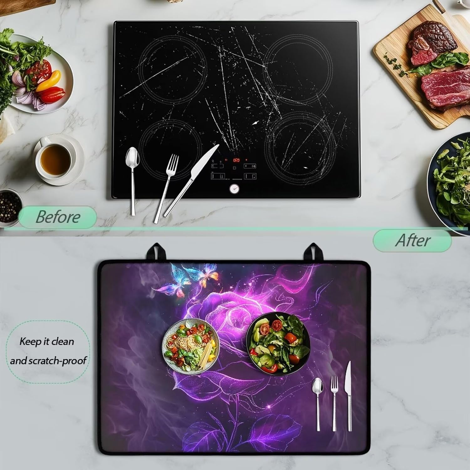 Purple Rose Butterfly Print Stove Top Covers for Electric Stove, Ceramic Glass Cooktop Protector, Electric Stove Cover, Glass Top Stove Cover