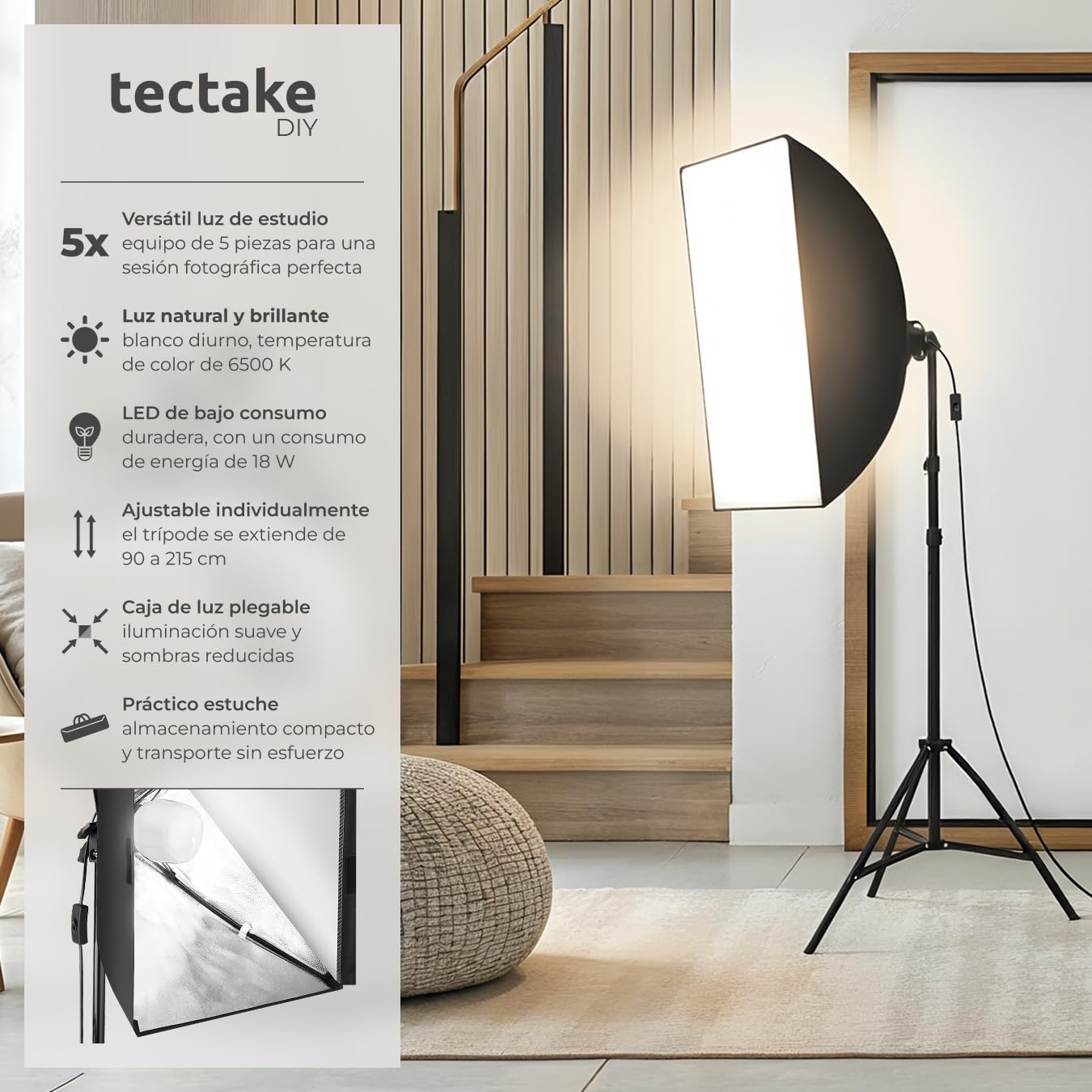 tectake® Kit iluminación Estudio fotográfico, Set de Softbox con Trípode. Iluminacion Fotografia, Foco Luz, Foco de Luz Fotografia, Accesorios para Video y Youtube, Estructura de Aluminio - Softbox