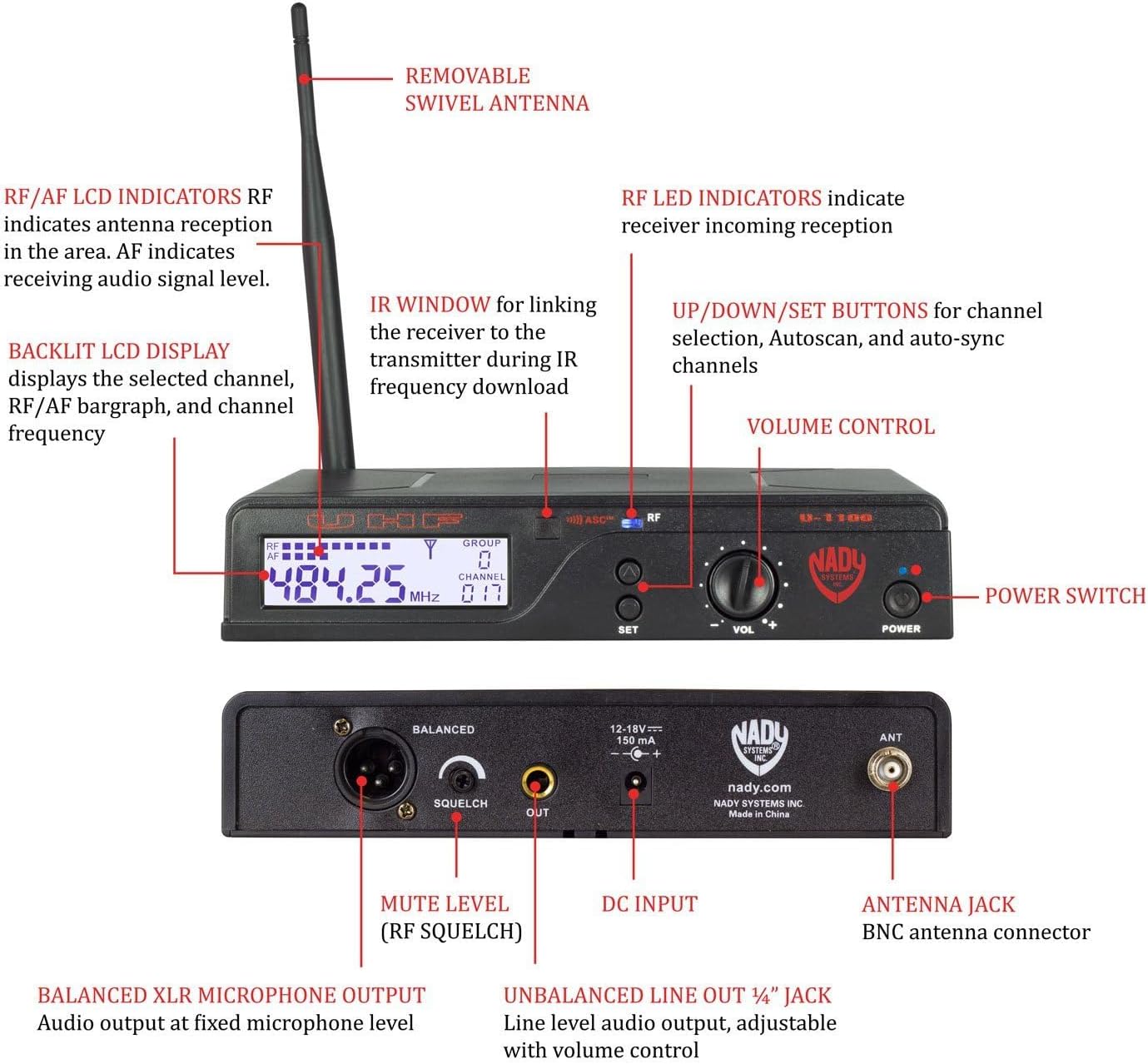 Nady U-1100 HT - 100 Channel UHF Handheld Wireless Microphone System 480.00MHz-504.75HMz