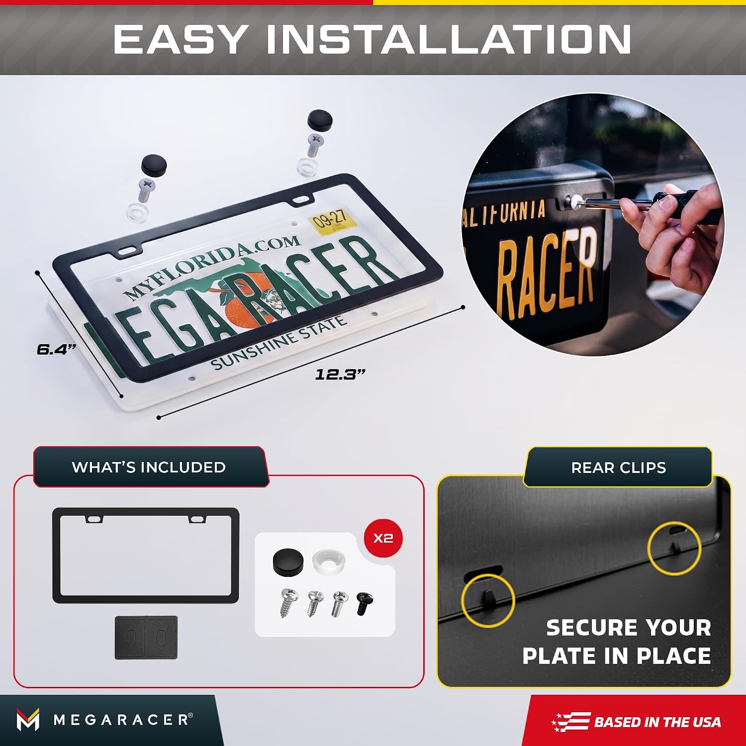 Powder-Coated Matte Black Thin License Plate Frame, 1 Piece, Front or Rear thumbnail