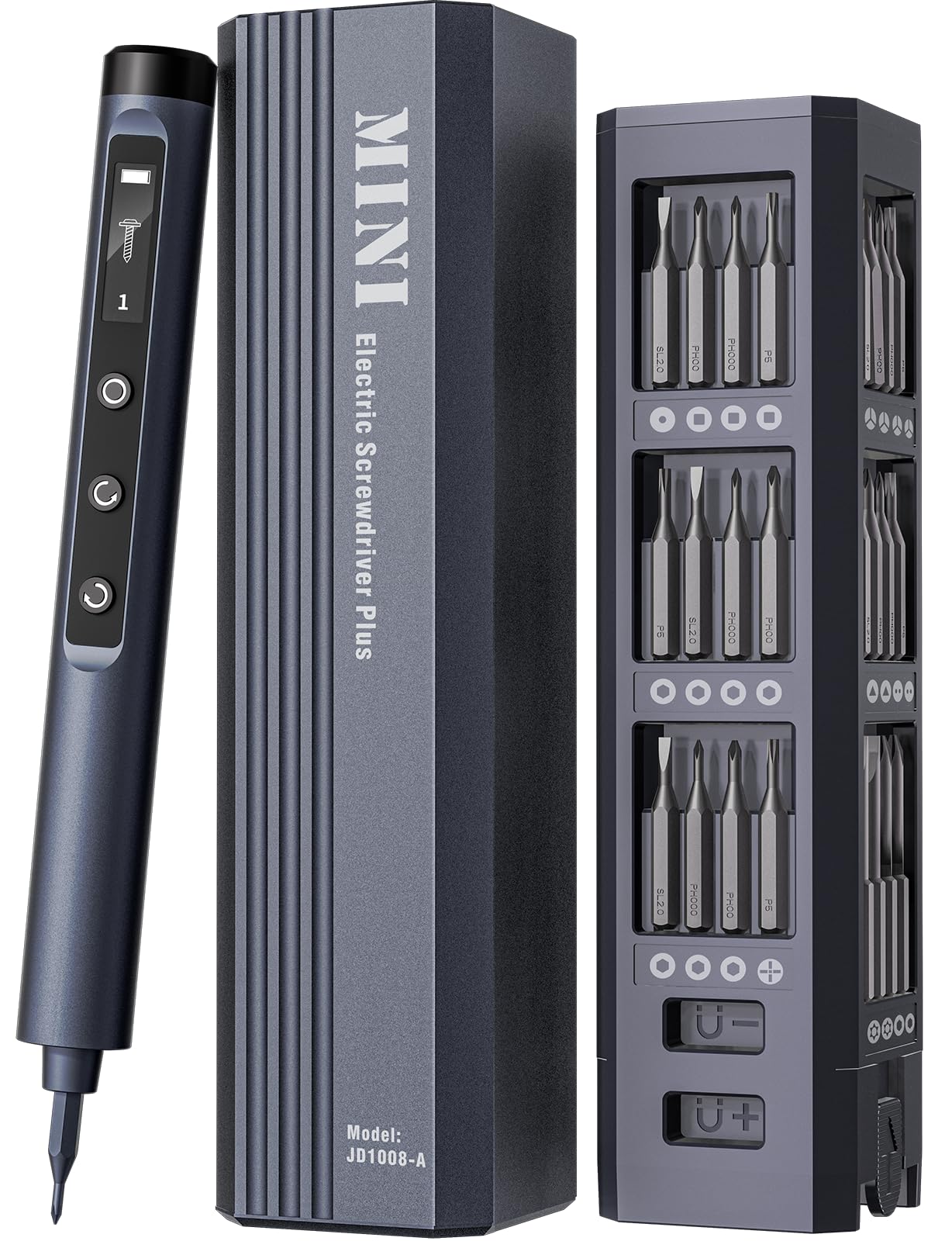 Mini Electric Screwdriver Cordless Set, 3.7V 42-in 1 Magnetic Bits Screwdriver Set with 5 Torque Settings, Demagnetizer/Magnetizer, LCD Display, LED Lights, For Laptop/Phone/Camera/Glasses