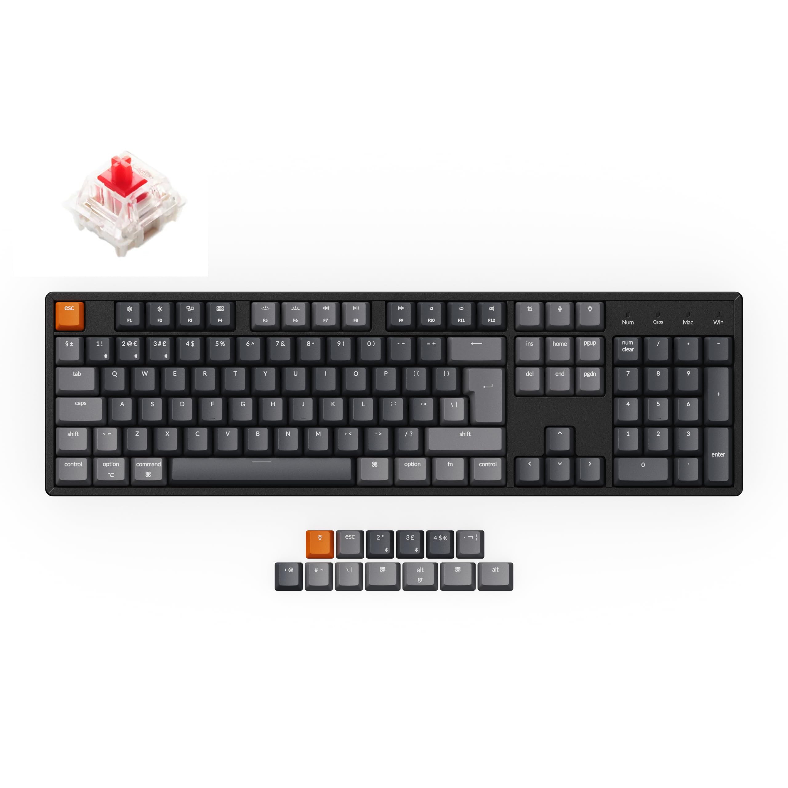 Keychron K10 ISO-UK-Layout Full Size Layout Hot Swappable Wireless Mechanical Keyboard, Bluetooth/USB Wired Gaming Keyboard RGB Backlight with Gateron G Pro Red Switches Aluminum Frame for Mac Windows