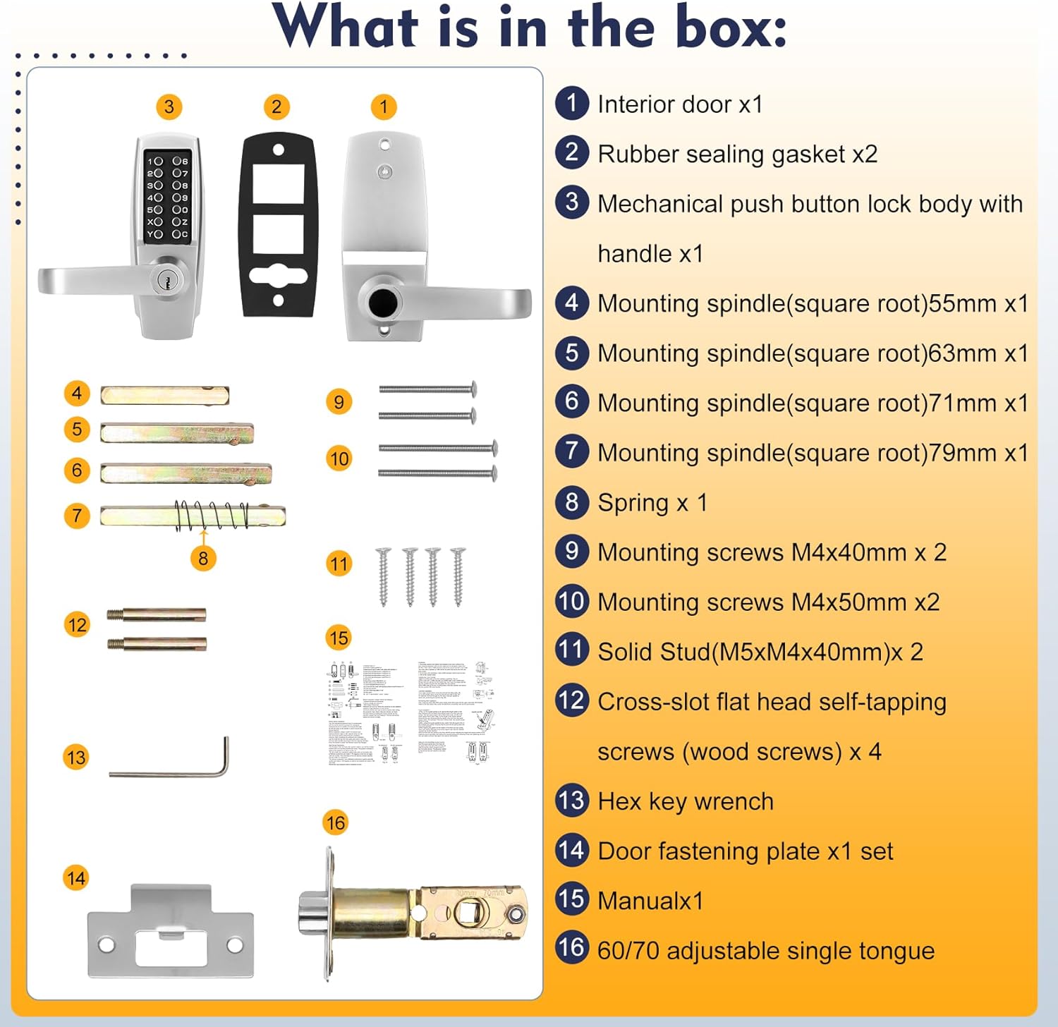 New Upgrade Mechanical Door Lock with Handle,Mechanical Push Button Lever Lock,Stainless Steel Mechanical Keyless Entry Door Lock with Key,Upgrade Adjustable Deadlatch 2-3/8'' and 2-3/4''