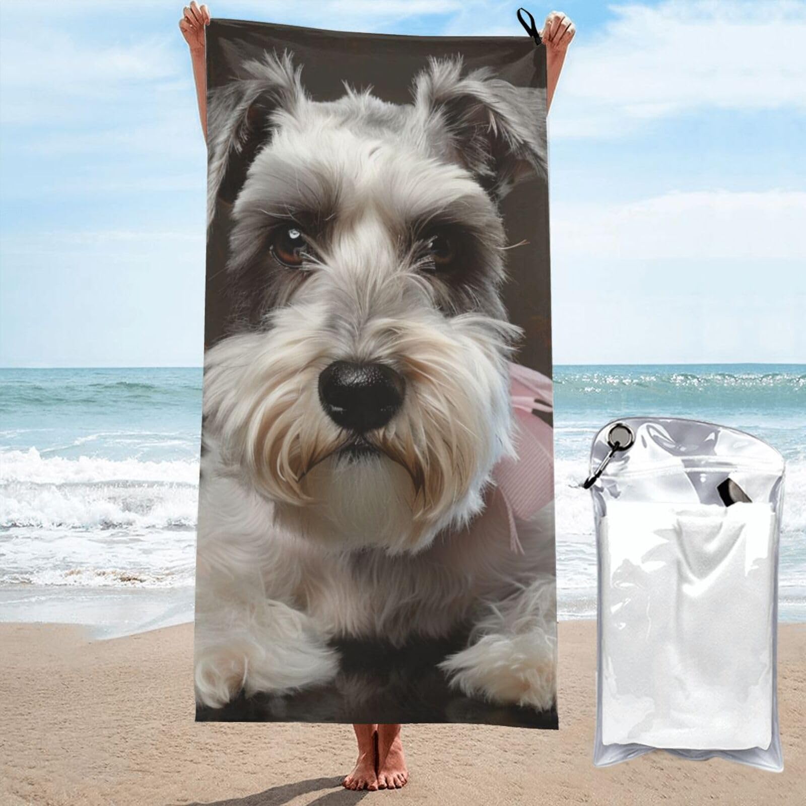 BWWHCCTI Schnauzer Printed Microfiber Quick Dry Beach Towel 80x160 CM, Fast Drying Bath Towels with Bags for Travel,Camping,Gym,Beach,Swimming,Yoga