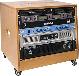 Sound Town DIY Solid Baltic Birch Plywood Slanted 8U Studio Rack, Golden Oak (SDRK-8T)