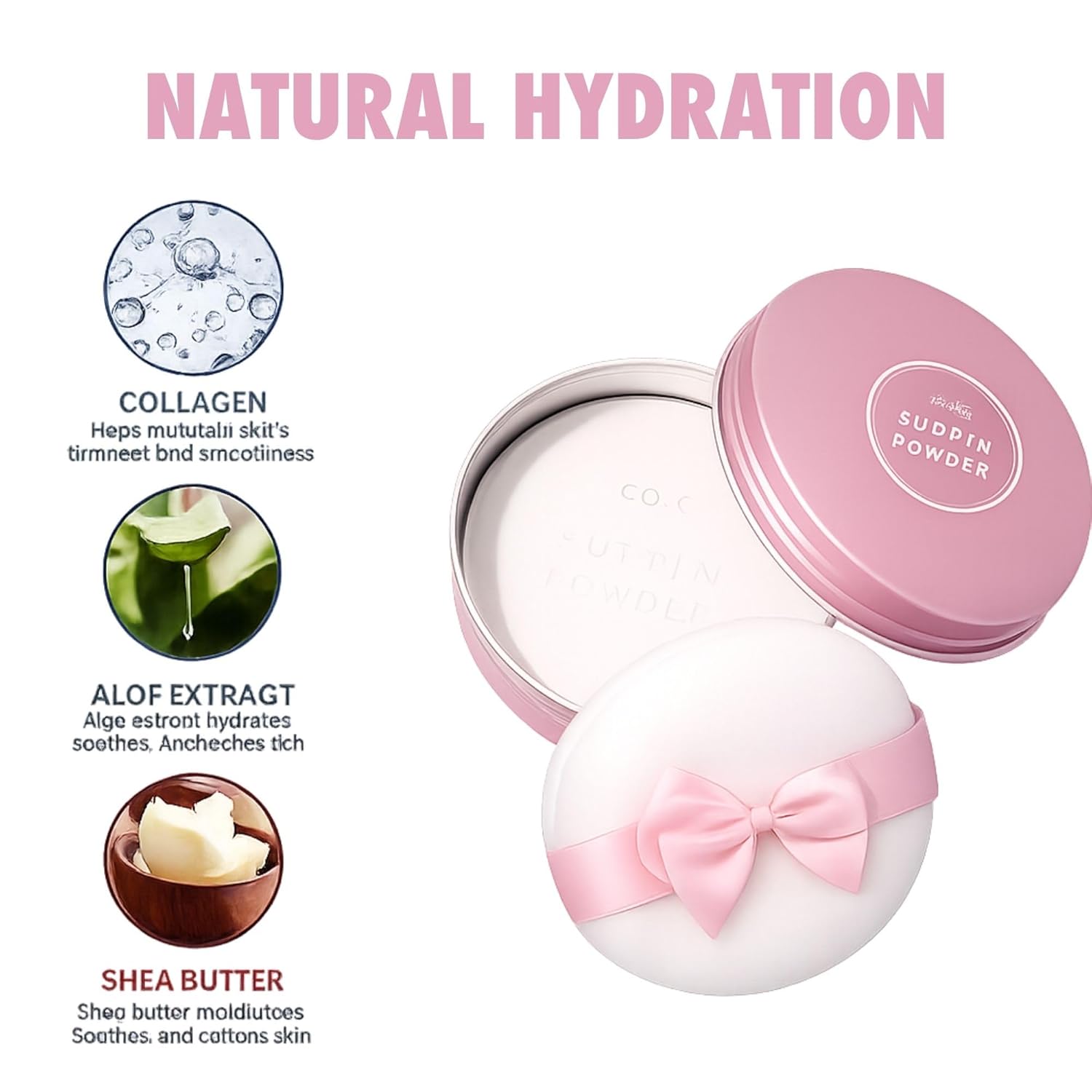 Club Suppin Translucent Pressed Powder Foundation & Overnight Skincare, Makeup Setting Powder & Face Finish POWDER with Shea Butter, Amino Acids& Aloe Extract by Japanese Skincare PINK PLUSH, 2EA