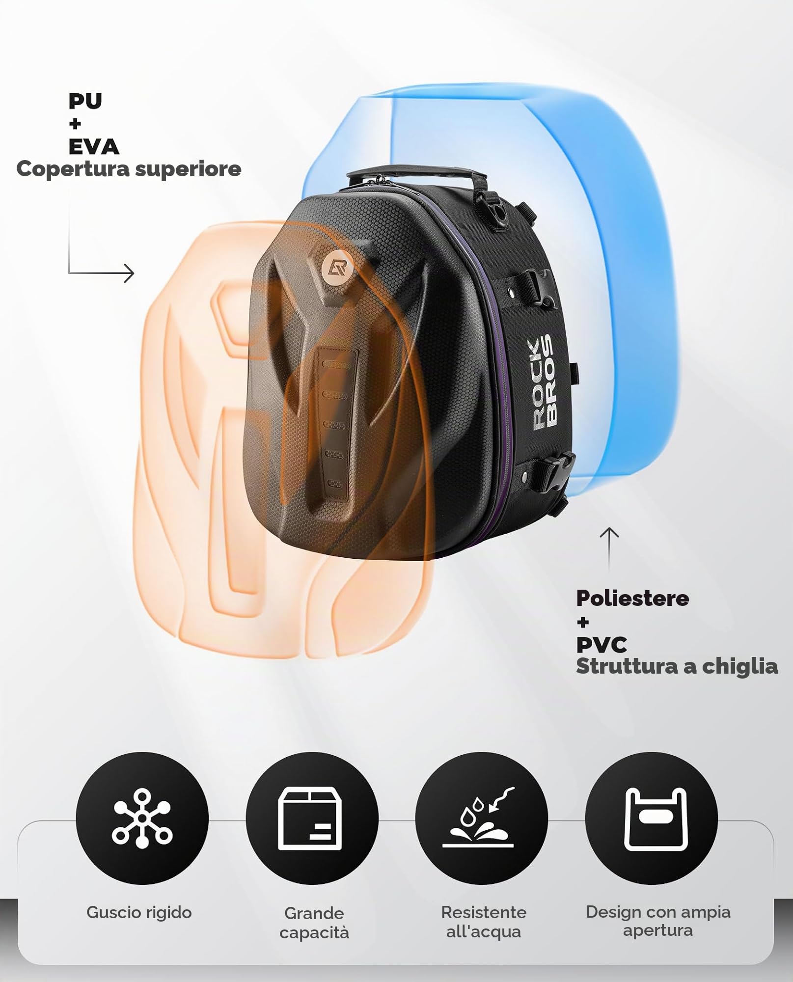 ROCKBROS Borsa Posteriore Impermeabile per Sella Moto, Bauletto Rigido, Doppio Uso per Portapacchi e Casco, Grande Capacità 12.5L, Copertura Antipioggia in Regalo