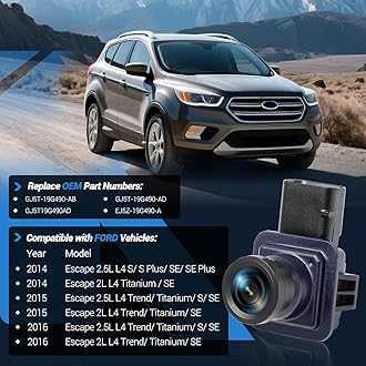 KUTTOLE Rear View Backup Camera EJ5Z-19G490-A Compatible with Ford Escape 2014 2015 2016 Parking Assist Camera 170°Ultra Wide-Angle HD Night Vision Waterproof Reverse Camera