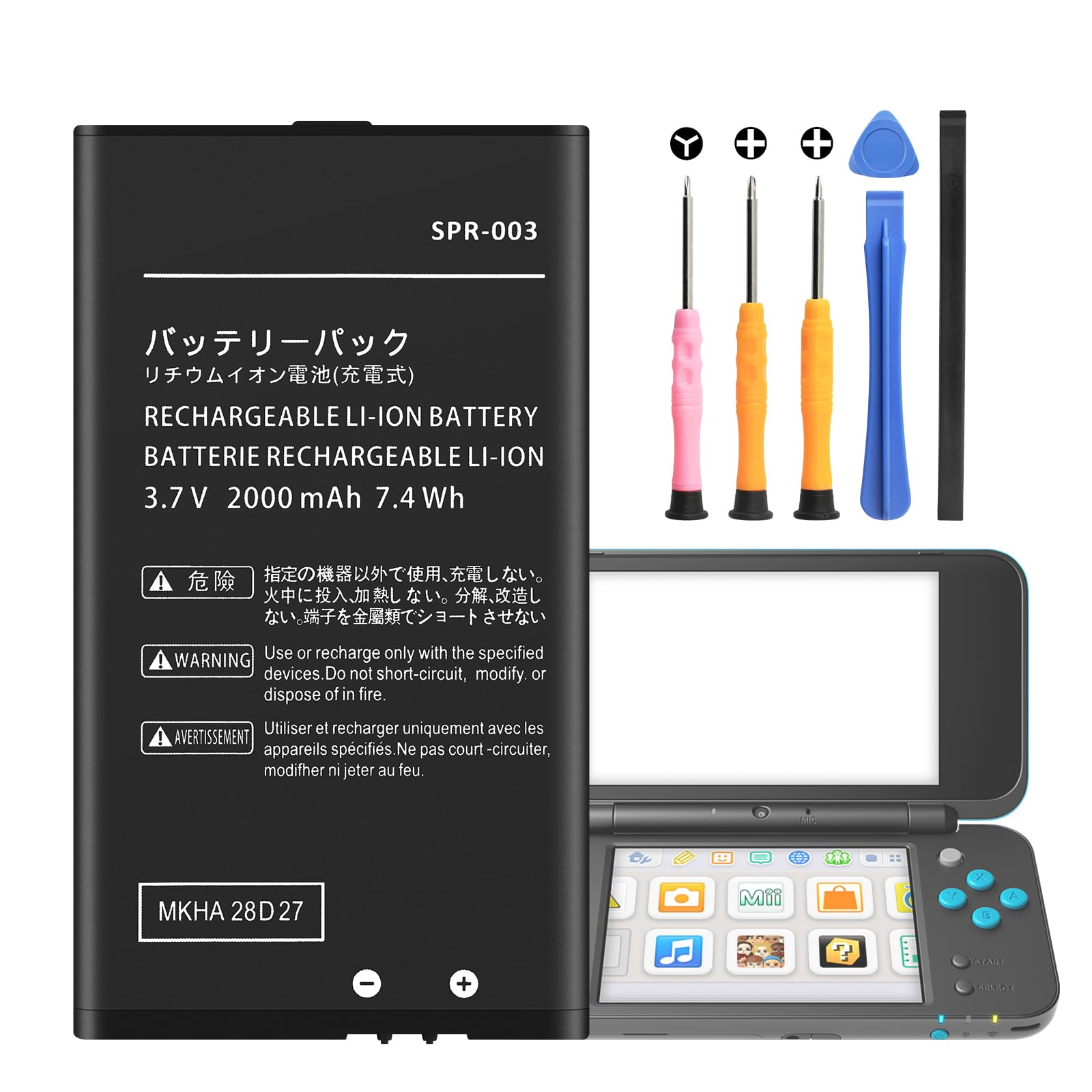 SPR-003 Batería para Nin-tendo 3DS XL/New 3DS XL/ 3DS LL/New 3DS LL | 2026 Upgraded Batería de repuesto Switch Game Console with Repair Tool Kit 2000mAh 3,7V