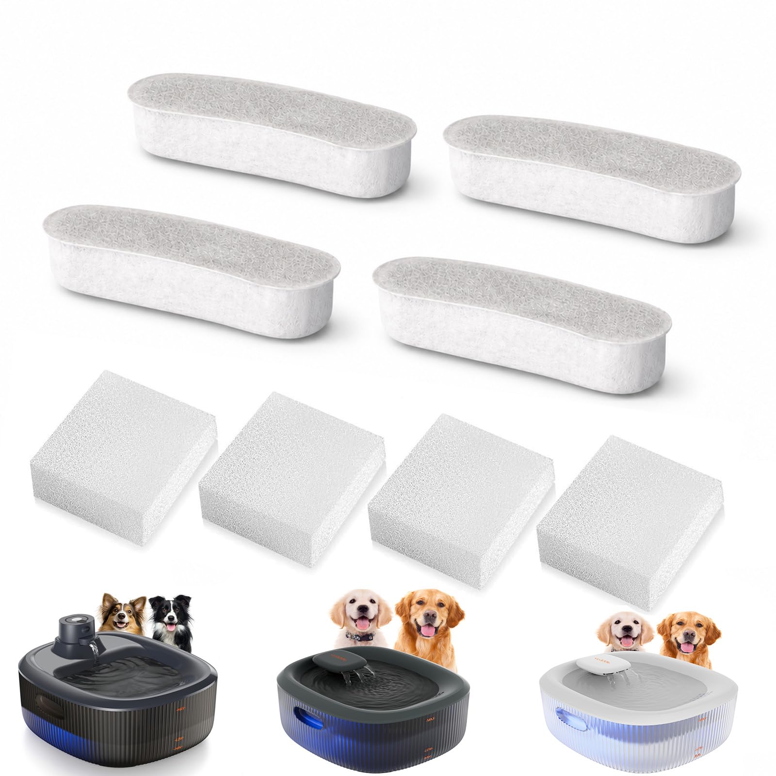 4 Pack Filters &amp; 4 Pack Sponges for Wopet W600 Plus&amp;Pro Dog Water Fountain