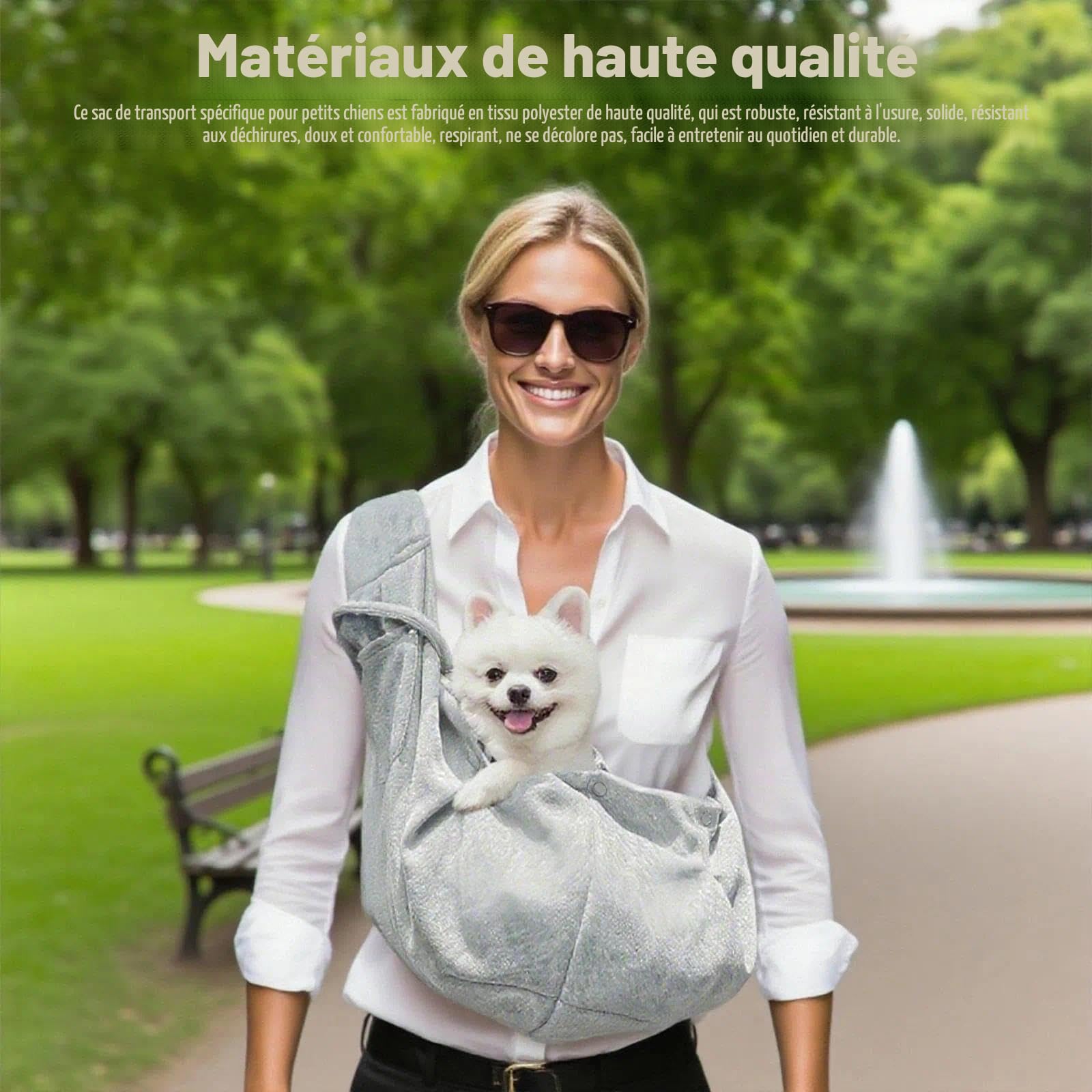 Écharpe de Transport pour Chien jusqu'à 7.5 kg - Gris - Sac à bandoulière pour Petits Chiens et Chats - Aide à Porter Respirante pour Les promenades, Les activités de Plein air et Les Voyages