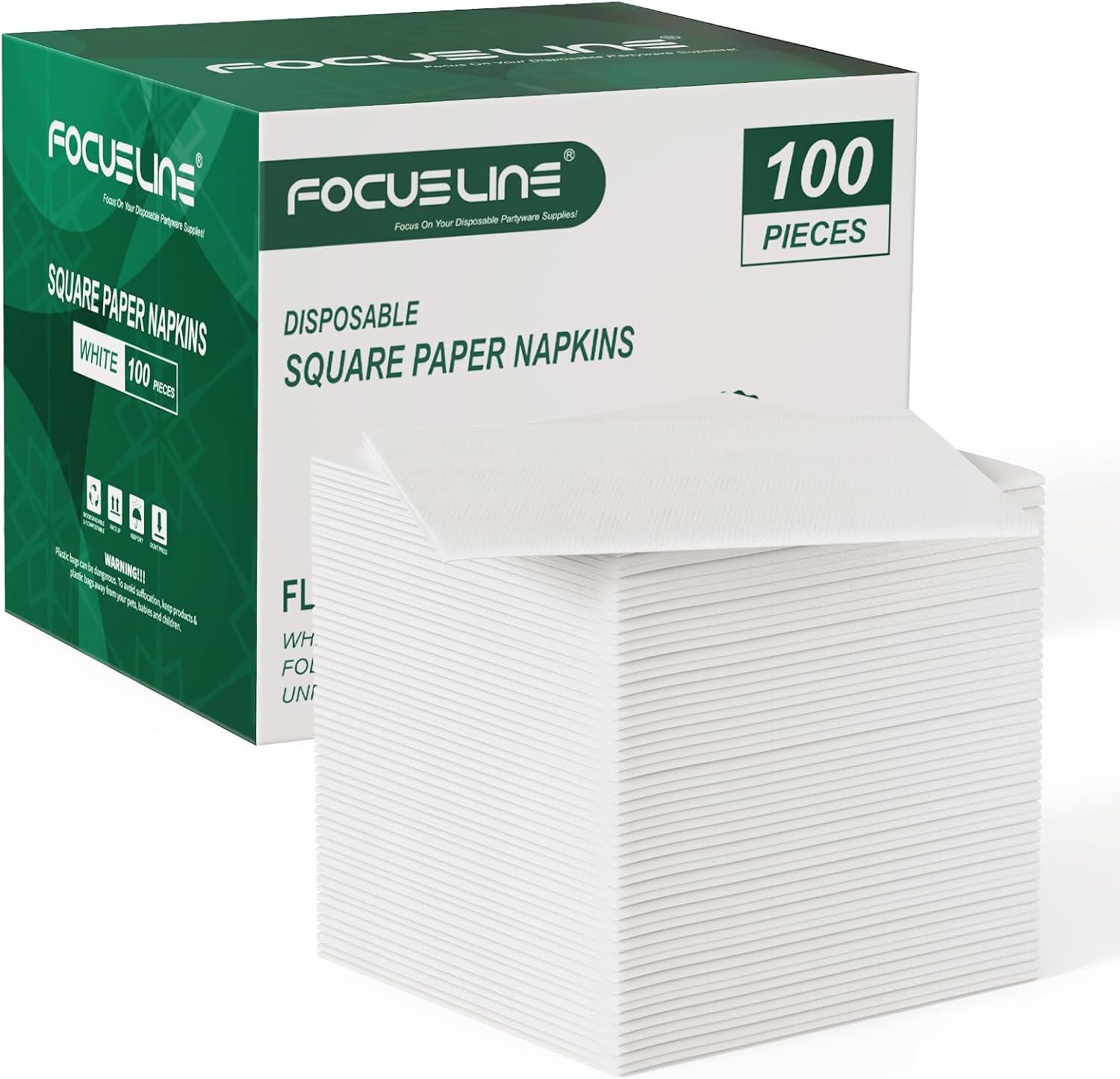FOCUSLINE 100 Count Linen-Feel Disposable Cocktail Napkins