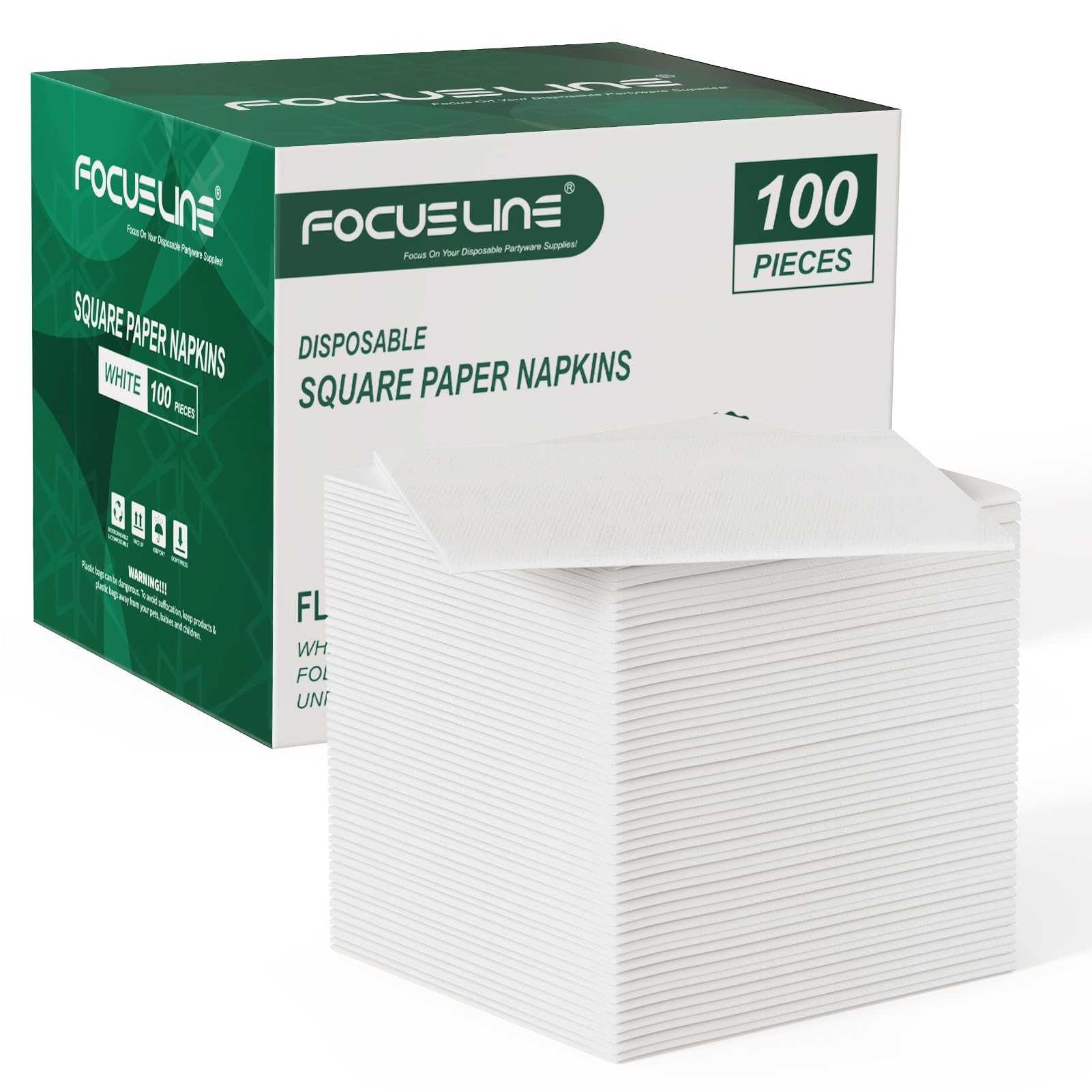 FOCUSLINE 100 servilletas de cóctel desechables con tacto de lino, servilletas cuadradas blancas para bebidas, suaves y absorbentes, servilletas de papel para fiestas, bares, restaurantes, cafeterías,