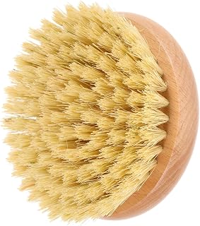 Bath Brush with Cherry Wood Handle for Shower Cleaning | Sisal Bristles, Compact round Shape, Back Scrubbing, Comfortable Grip, for Daily Bathing