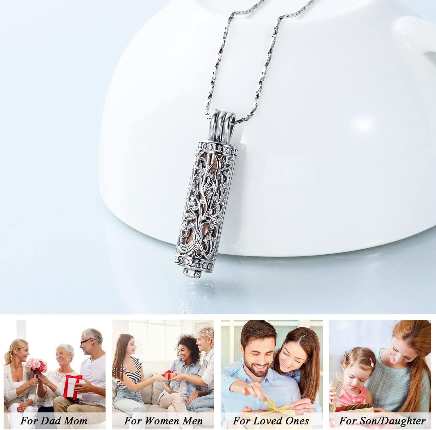 Imrsanl Cremation Jewelry for Ashes Tree of Life Urn Necklace Cylinder Vial Urn Necklace for Men Women Keepsake Ashes Necklace Pendent - Image 6