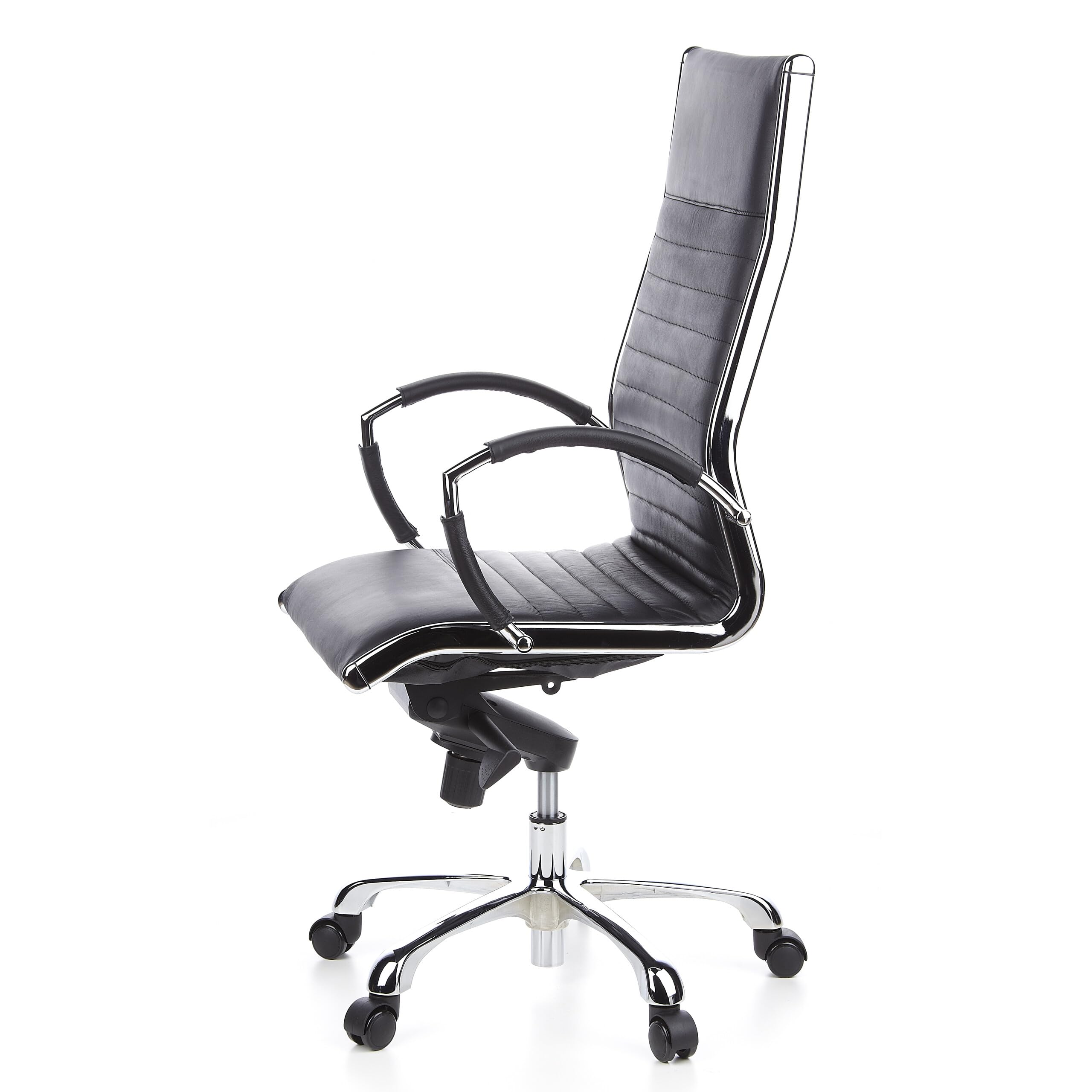 hjh OFFICE 660500 Profi Chefsessel Parma 20 Leder Schwarz Bürostuhl Drehstuhl, hohe Rückenlehne ergonomisch