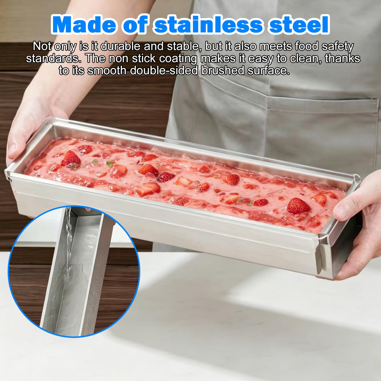 Moule à tiramisu en acier inoxydable - Sans BPA - Réglable - Avec côtés amovibles et pelle - Rectangulaire - Pour gâteaux, brownies, cheesecakes, lasagnes, 40 x 10 x 6 cm