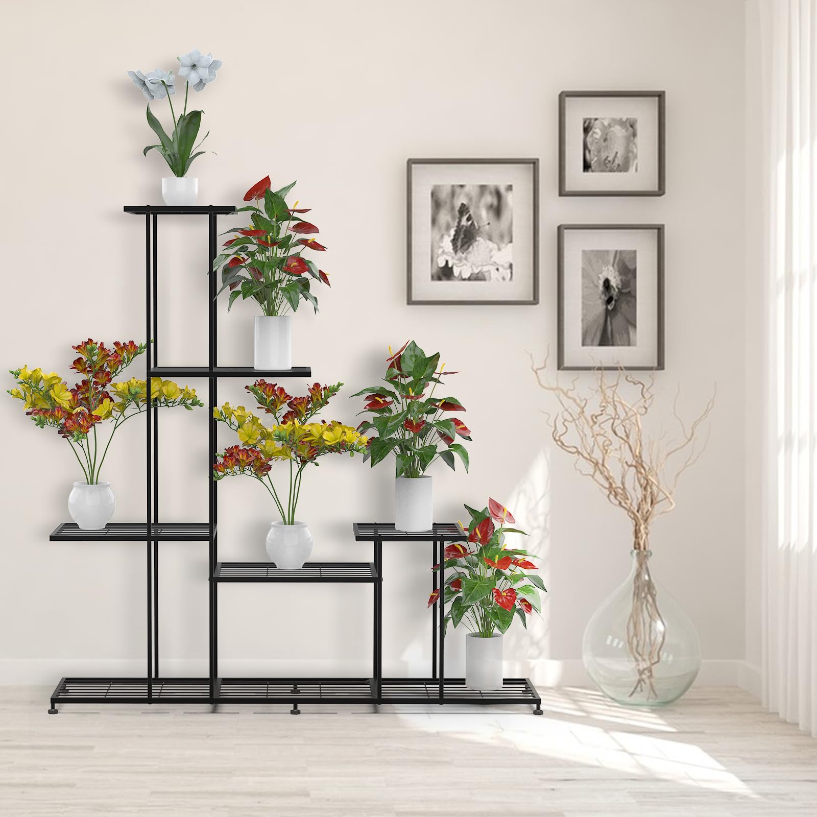 CPROSP Soporte para Plantas de Interior y Exterior de Metal Negro | Estantería para Plantas con 4 Niveles; Soporte para Macetas de Flores para Terraza, Jardín; Sala de Estar; Balcón Dormitorio
