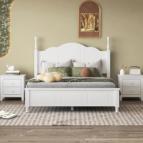 Miniatura 14 de DEINPPA Marco de cama bajo con póster de estilo inglés, cama de plataforma de madera medieval, no necesita somier, nogal oscuro 2-Nogal oscuro