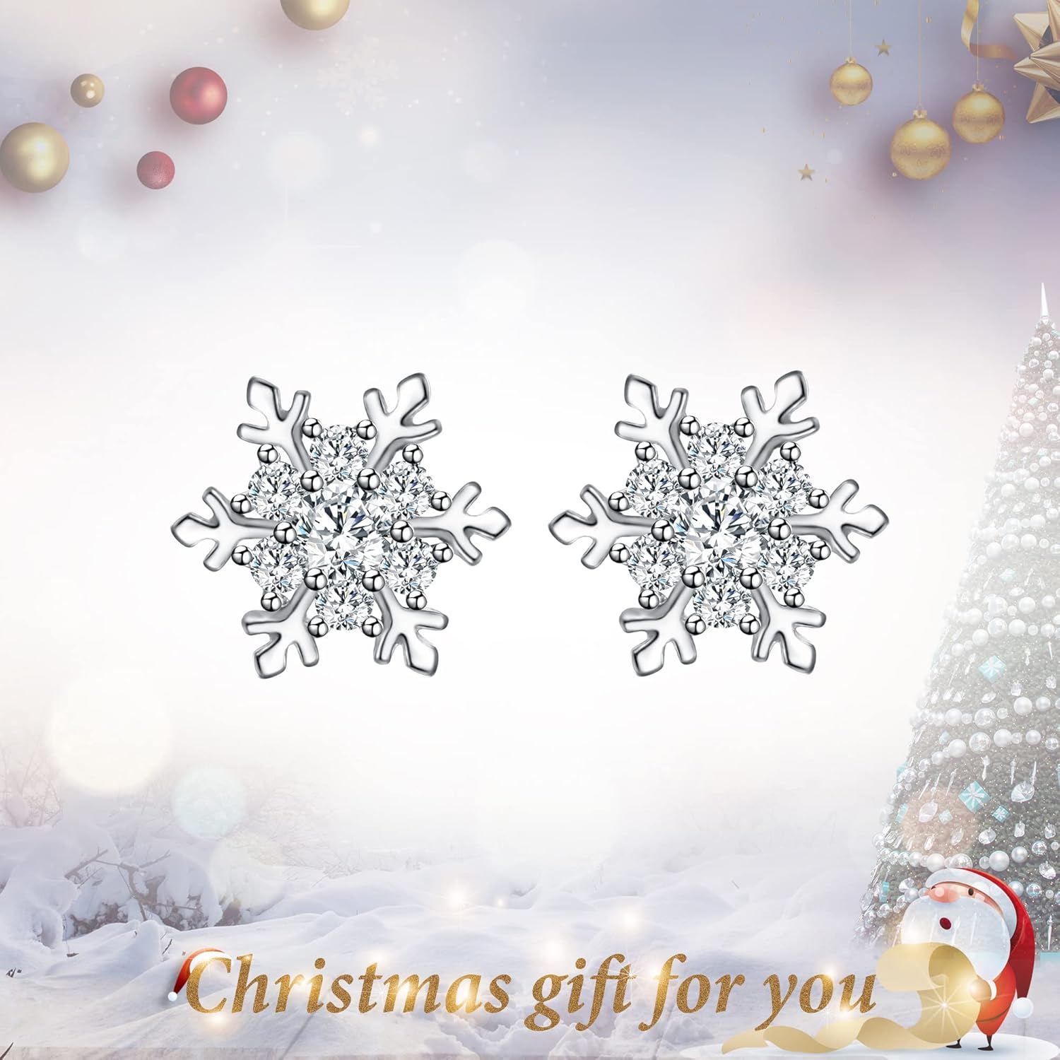 EVER FAITH Holiday Jewelry 925 Sterling Silver Full Cubic Zirconia Snowflake Flower Stud Earrings Christmas Winter Accessories Gifts for Women - Image 2