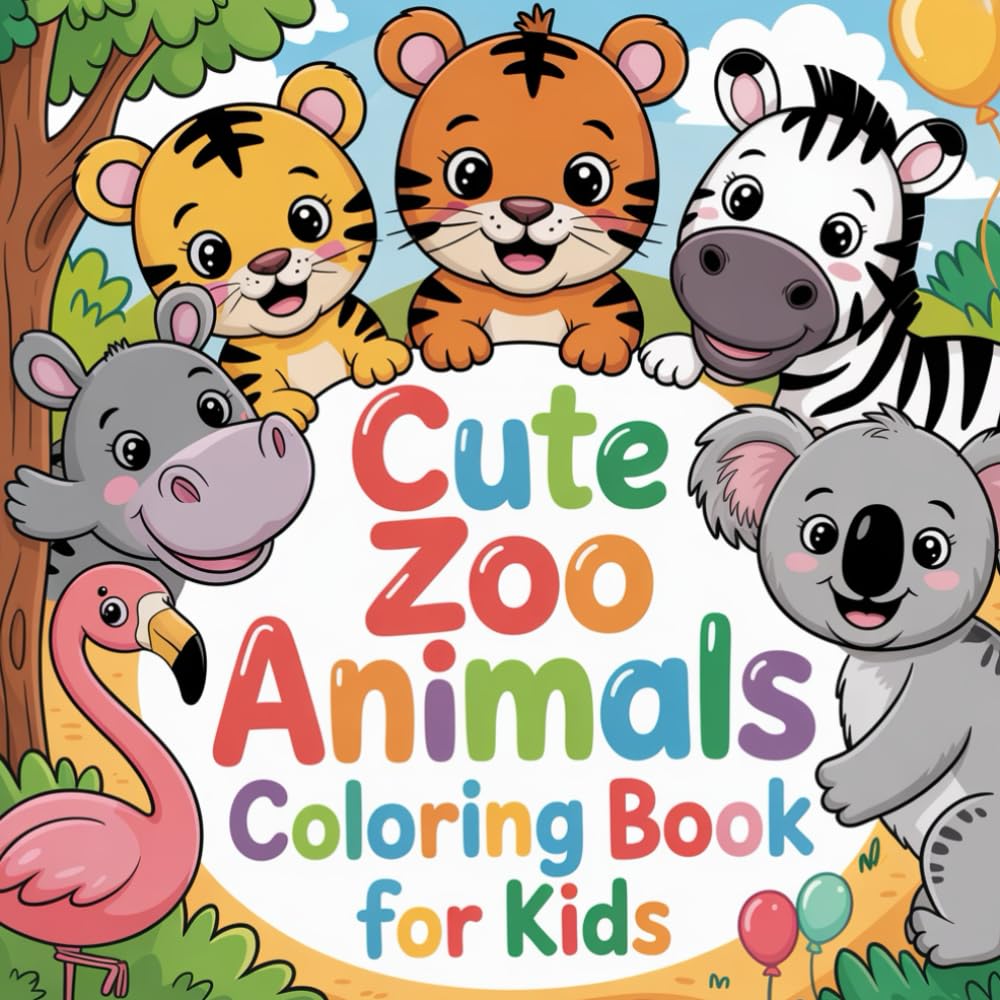 Cute Zoon Animals Coloring Book: 40 Adorable Zoo Animal Coloring Pages for Kids – Fun, Easy, and Relaxing Designs for Little Artists