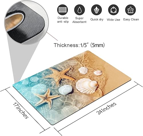 Miniatura 2 de Alfombra de baño con diseño de estrella de mar, antideslizante, lavable, con parte trasera de goma, 17 x 24 pulgadas