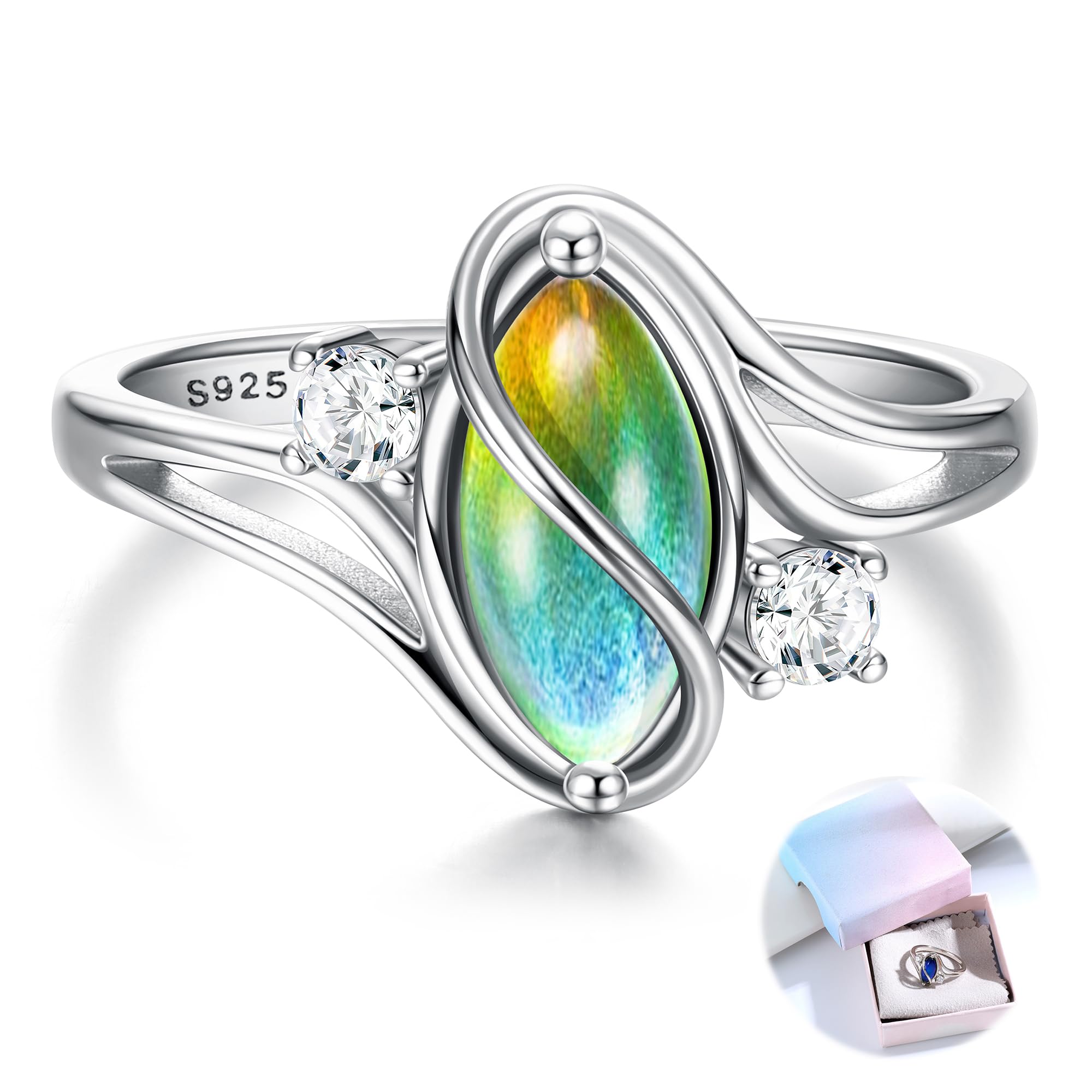 FIOROYAL Anillos Mujer Anillo Plata de Ley 925 Mujer Vintage Circonio Anillo Compromiso Anillo de Piedra con Cambio de Color Anillo Mood para Niña
