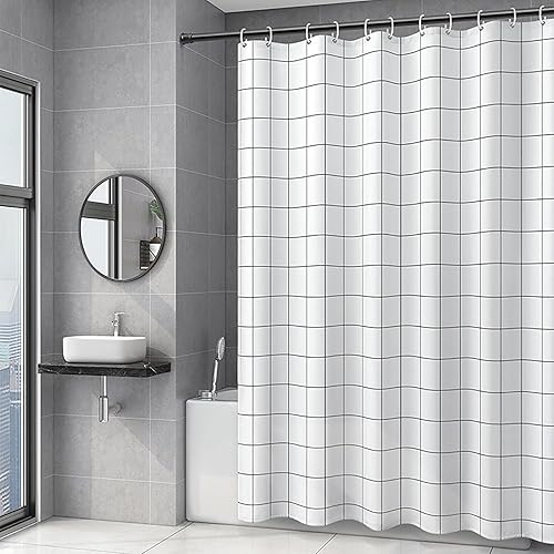 Miniatura 173 de Cortina de ducha de tela blanca con contrapeso inferior, calidad de hotel impermeable, 72 x 72 pulgadas, lavable a máquina B-blanco,Beige