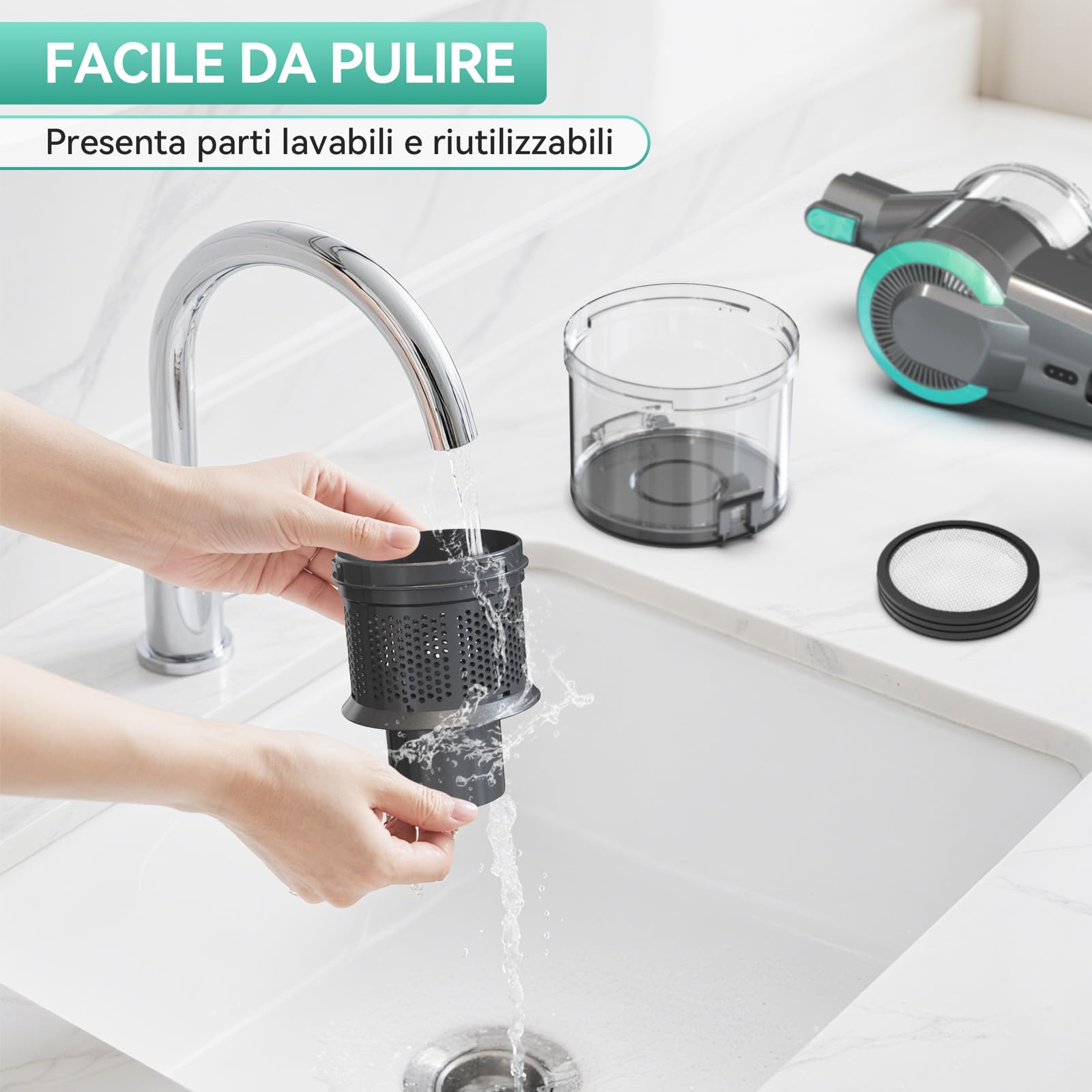 Aspirapolvere Senza Fili, Scopa Elettrica Senza Fili ultraleggero 6 in 1, 55 minuti di autonomia, Anti-Avvolgimento, Aspirapolvere potente per Pavimenti/Tappeti/Peli Animali