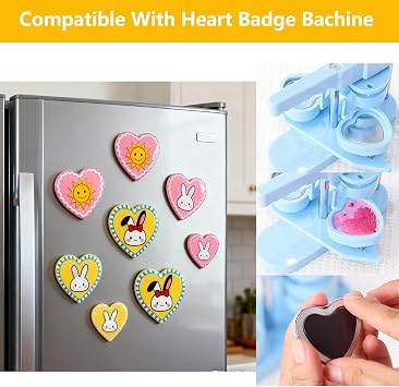 50 Sets Heart-Shaped Fridge Magnet Maker Supplies for Button Maker Machine Heart Shape 2.28 inch/58mm, Includes Metal Cover, Button Back Cover, Soft Magnet, Clear Film,Blank Paper,Children DIY Gift