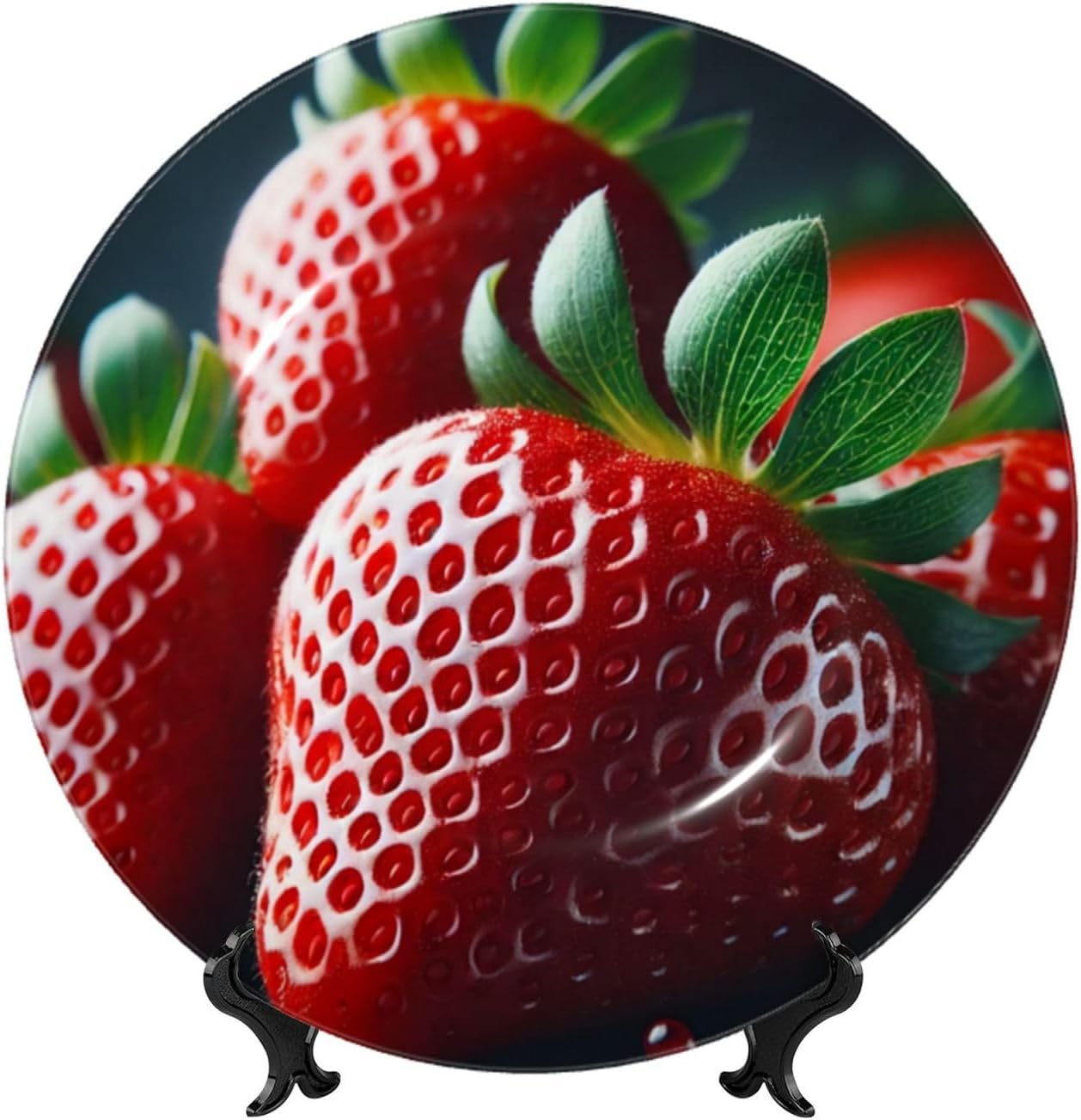 Strawberries-Pattern 10 Inch Decorative Plate With Stand, Elegant Display Wall Plate For Home Decor